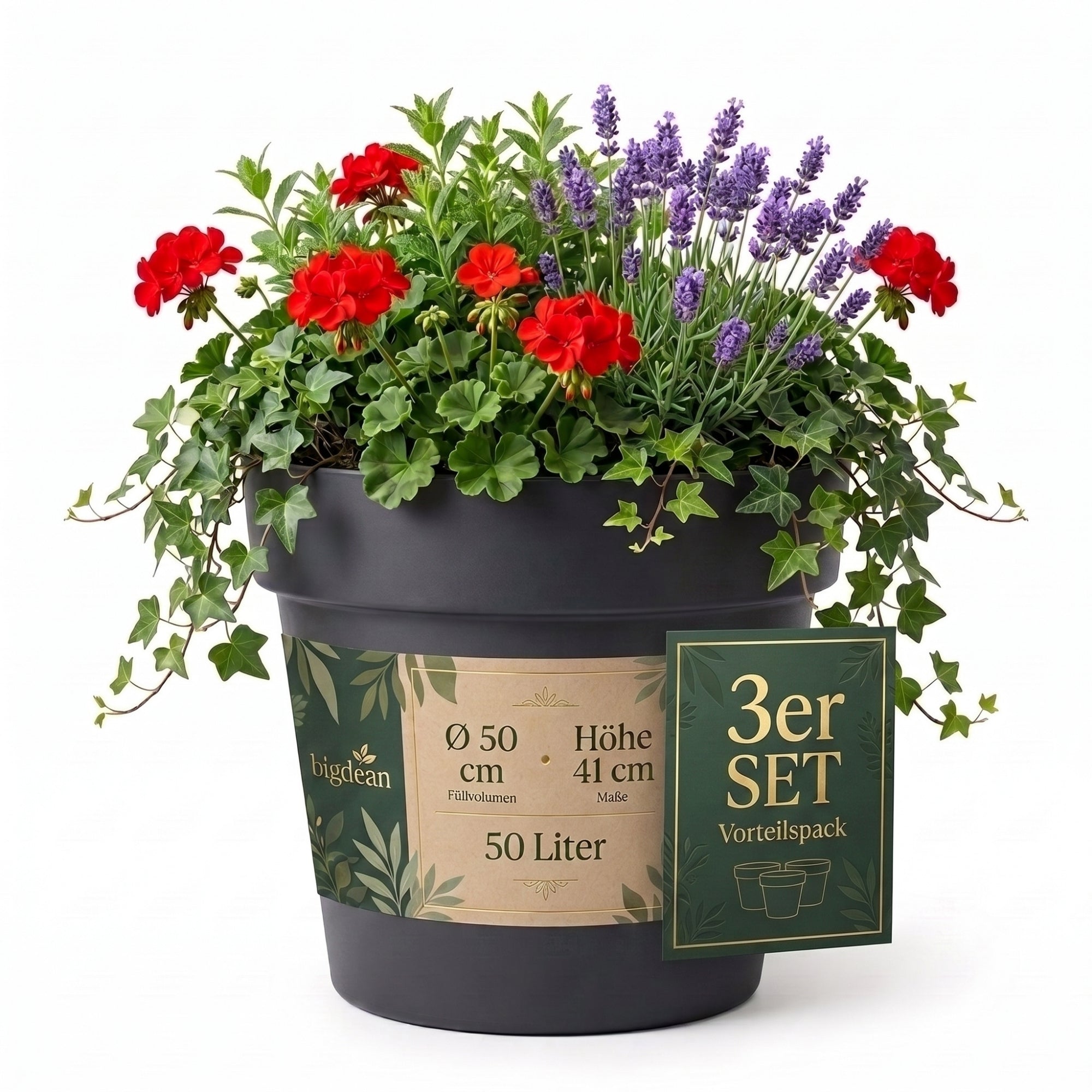 BigDean Classic Blumentopf 50 cm anthrazit 3er Set