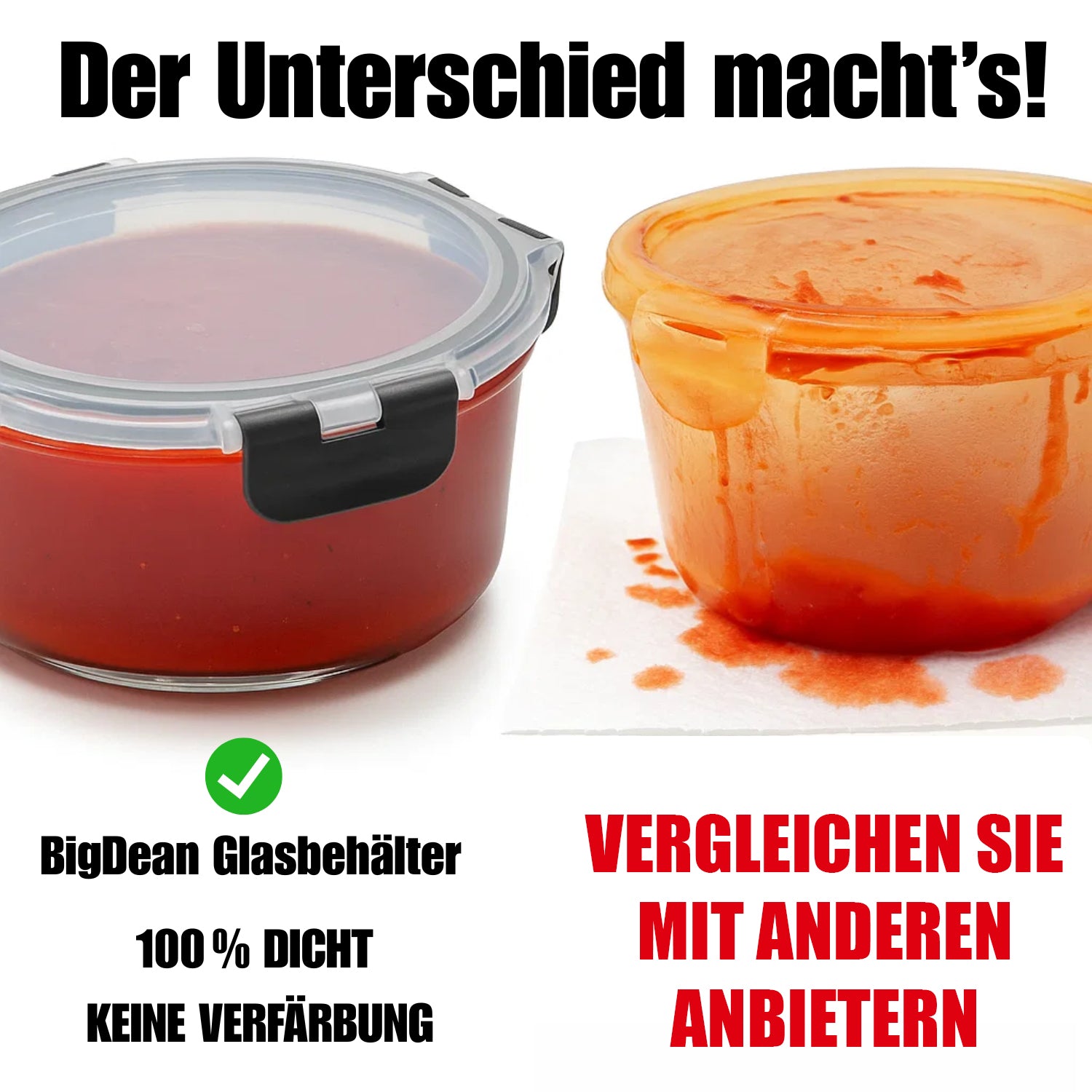 BigDean Küche & Vorrat Glasbehälter mit Deckel 3er Set 400-850 ml