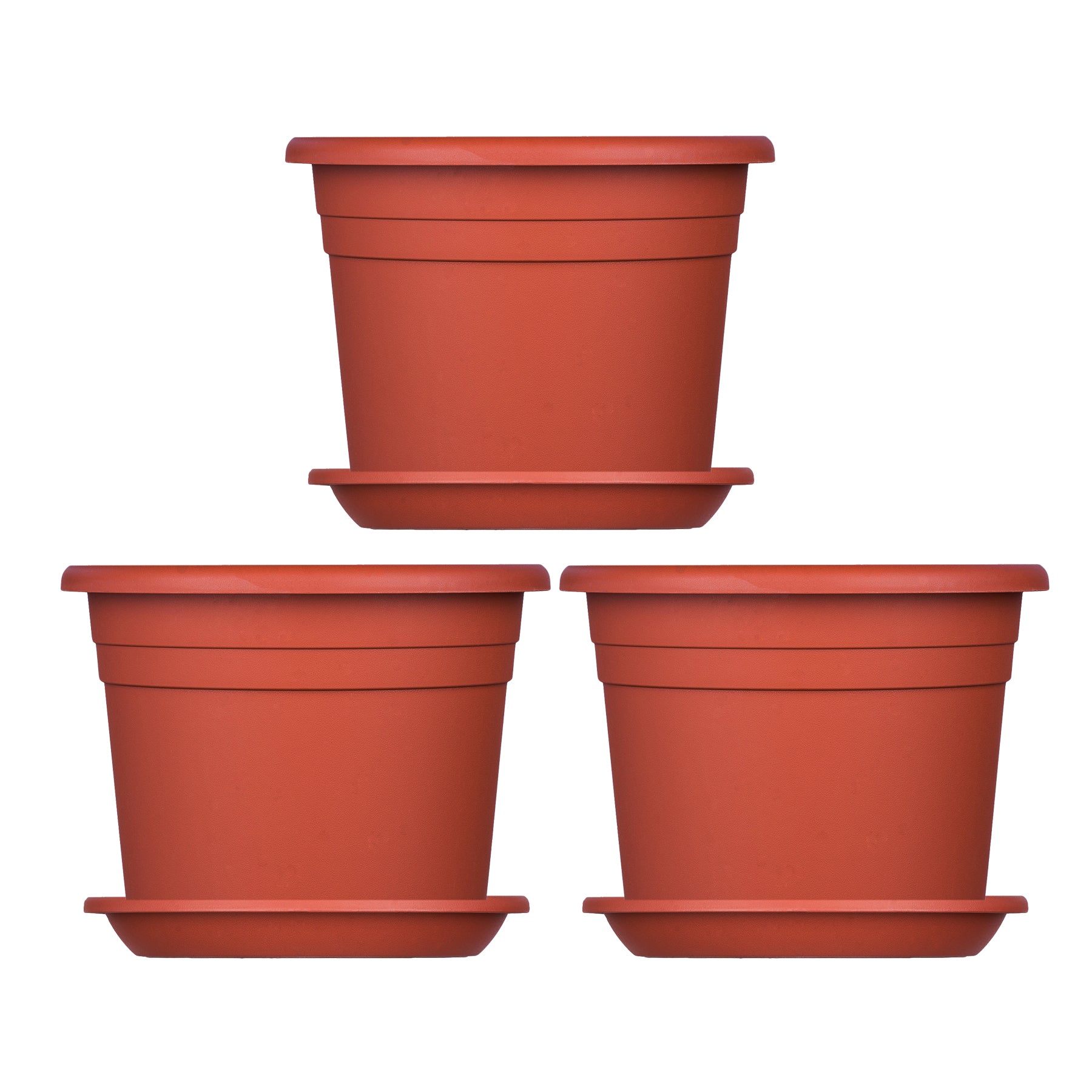 BigDean Blumentopf Ø 25cm Terrakotta 3er Set mit Untersetzer