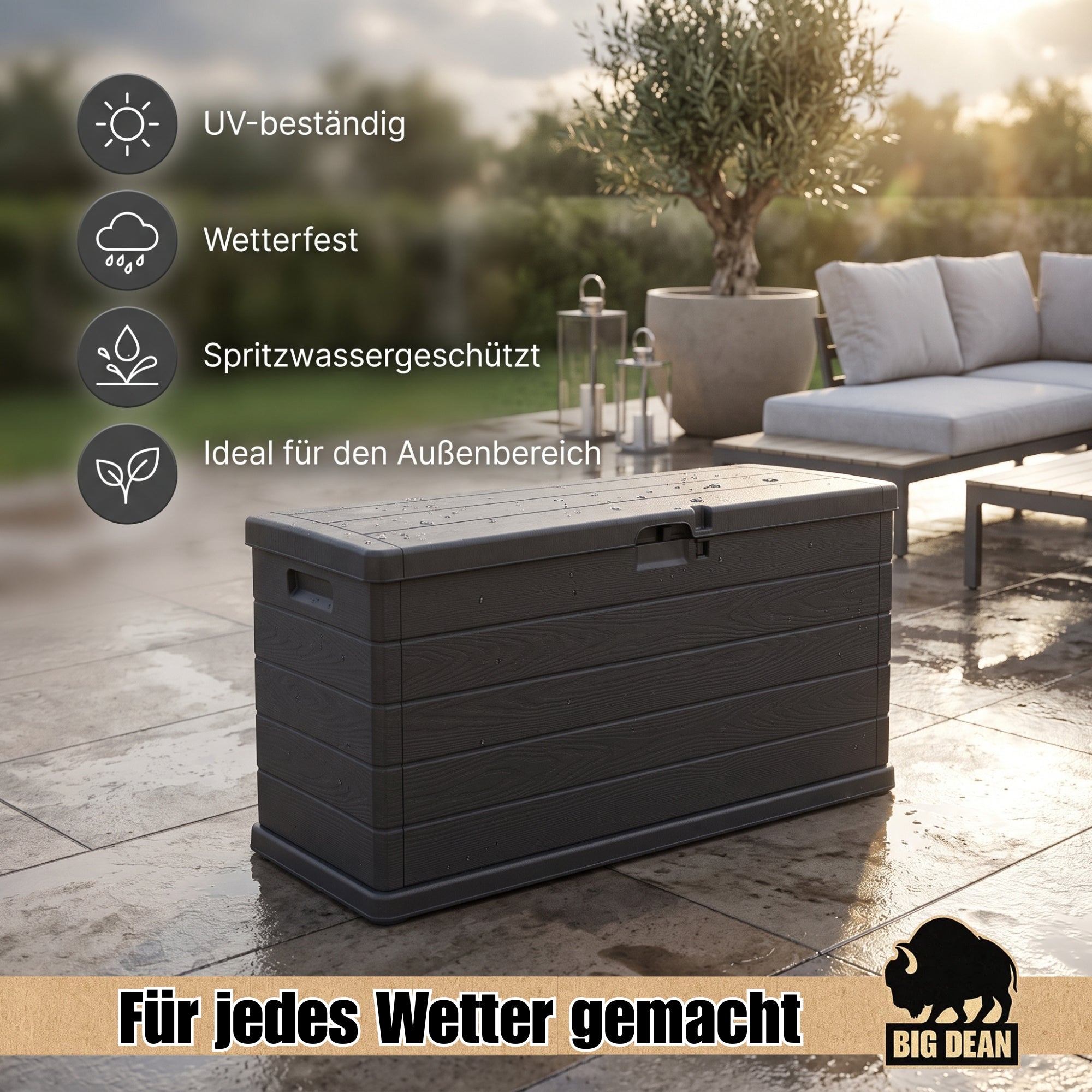 BigDean Kissenbox 210 Liter schmal Holzoptik