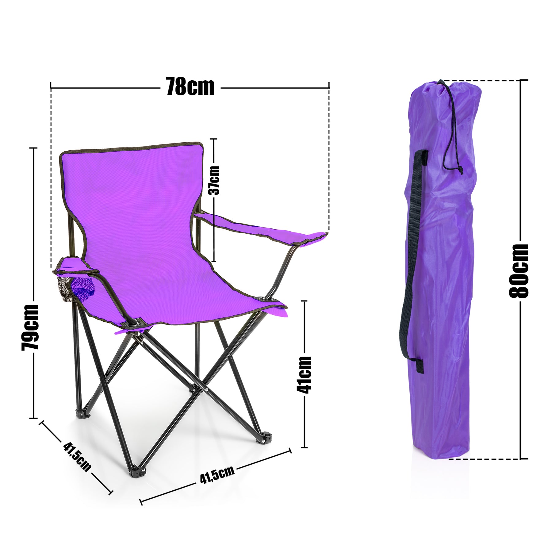 BigDean Faltstuhl Lila Campingstuhl 2er Set mit Getränkehalter
