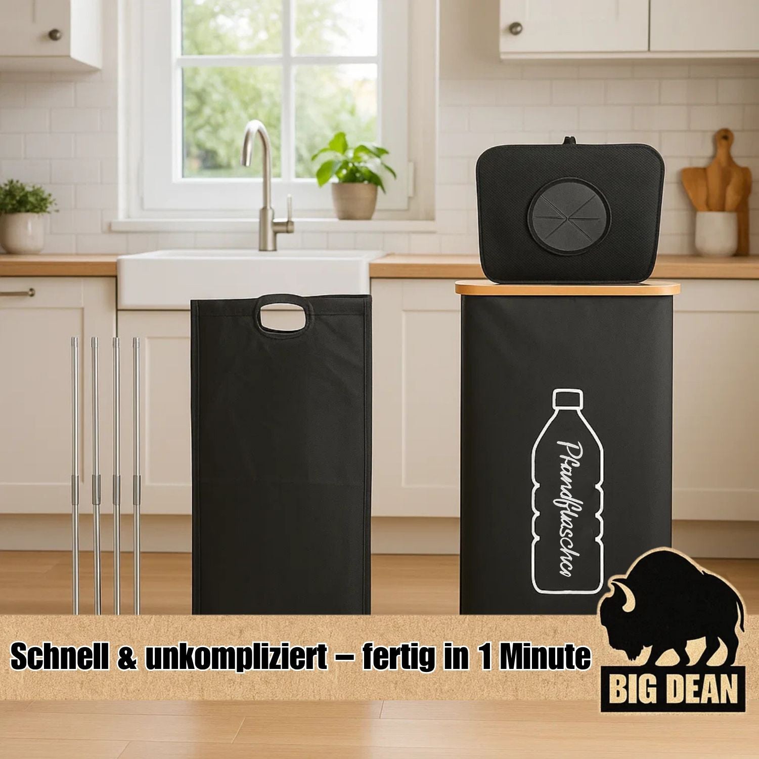 BigDean Pfandflaschen Behälter 100L mit Deckel und Tasche