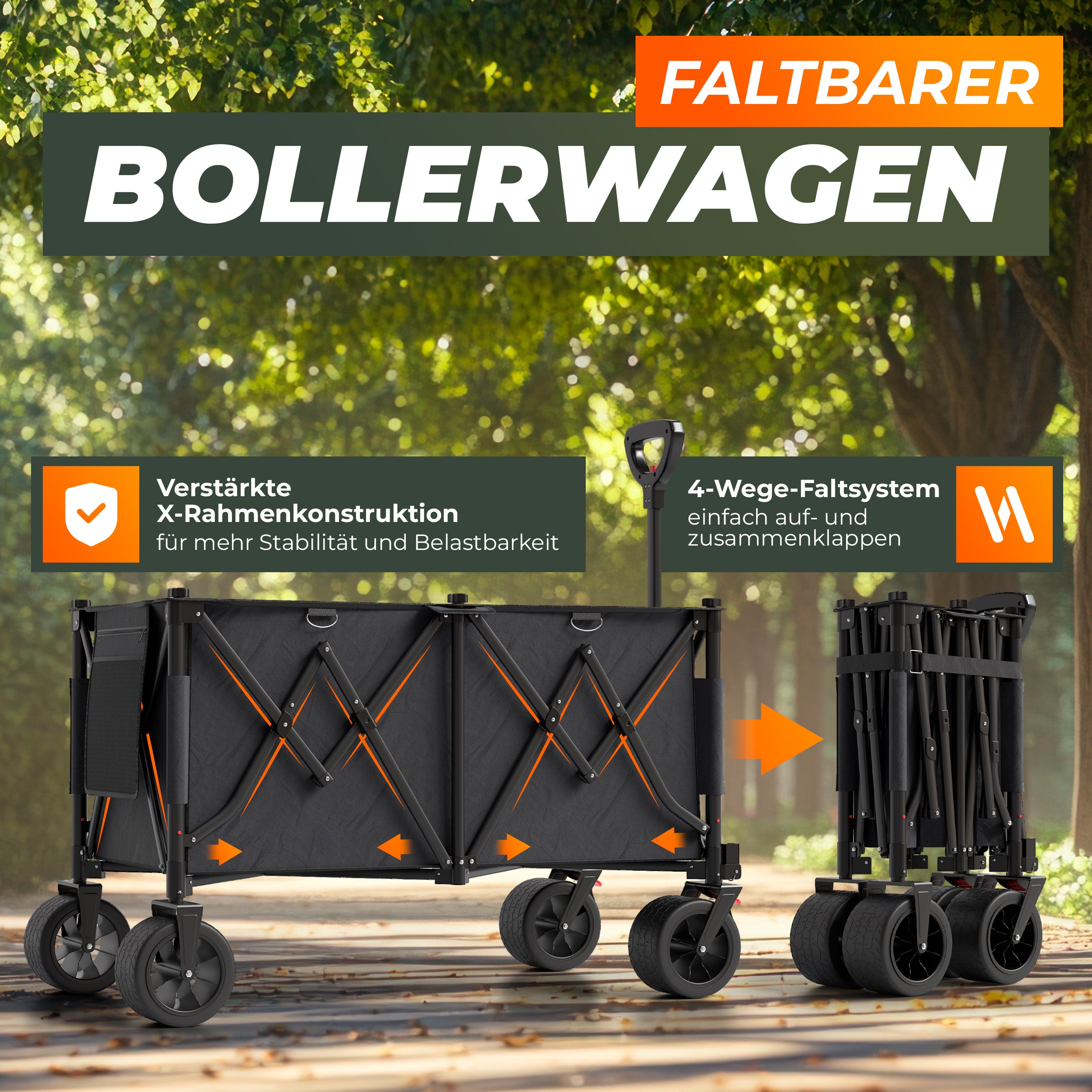 BigDean Garten Bollerwagen XXL 260L Dach faltbar 150kg