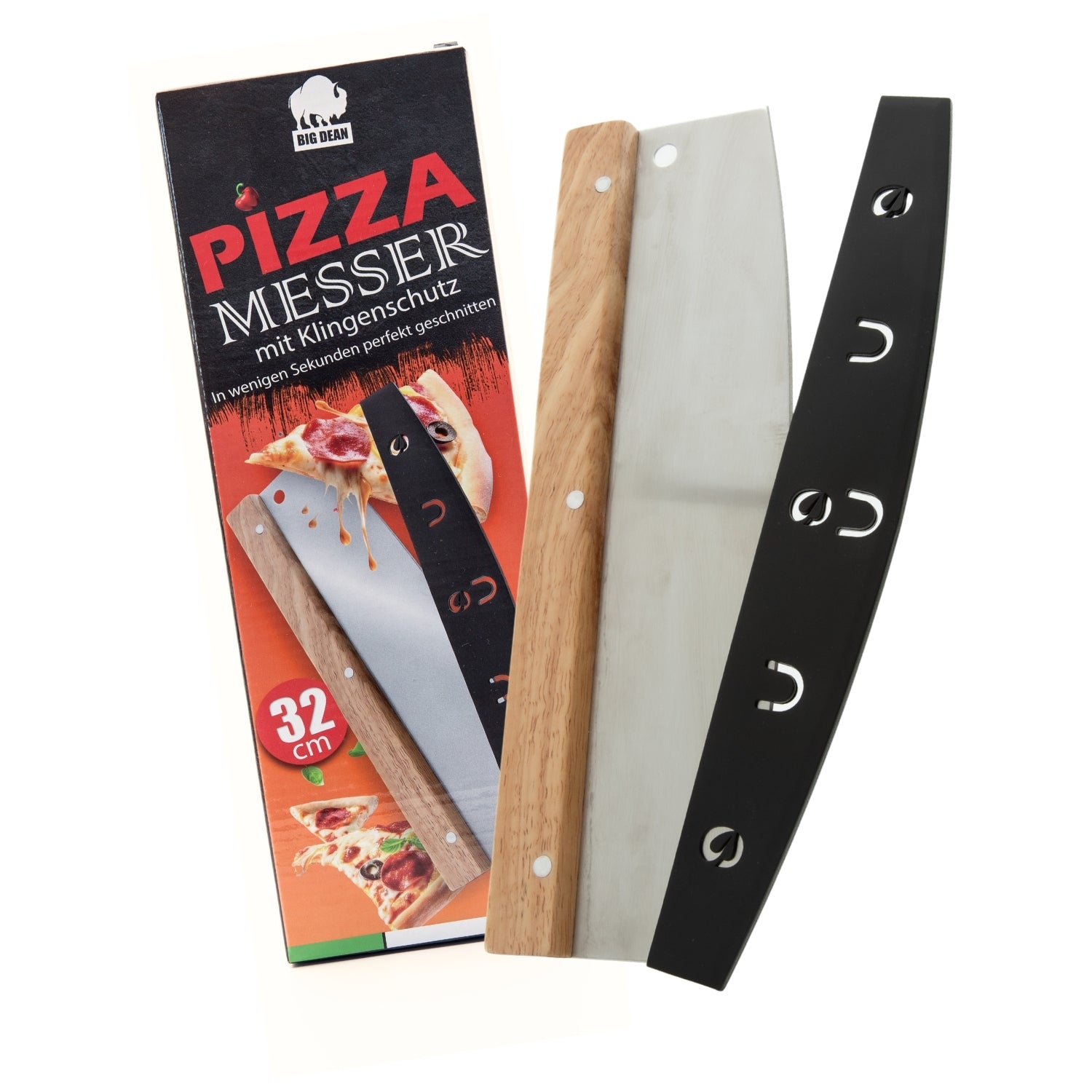 BigDean Pizzamesser Wiegemesser 32 cm Edelstahl Holzgriff