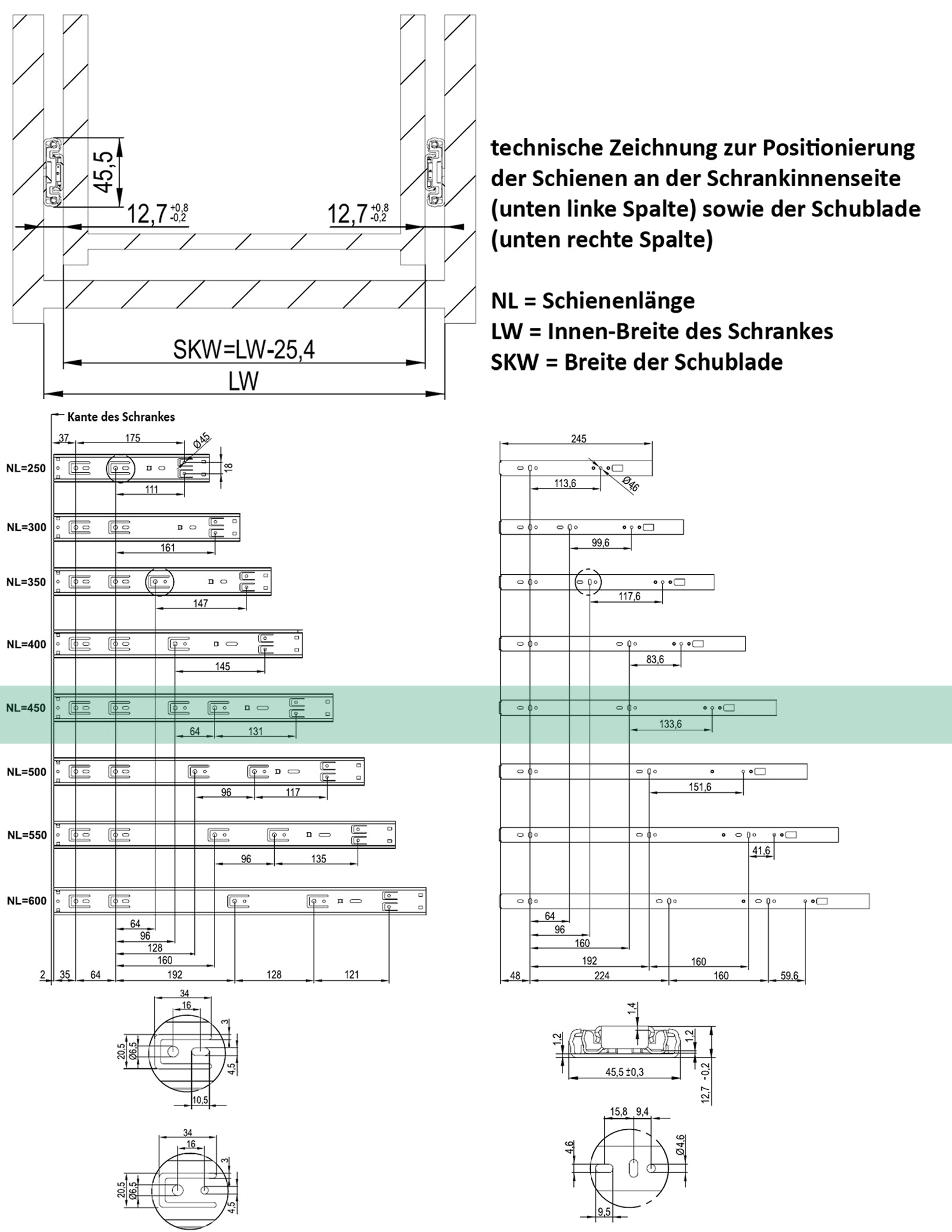 BigDean Schubladenschienen 450mm Softclose 4 Paar Stahl