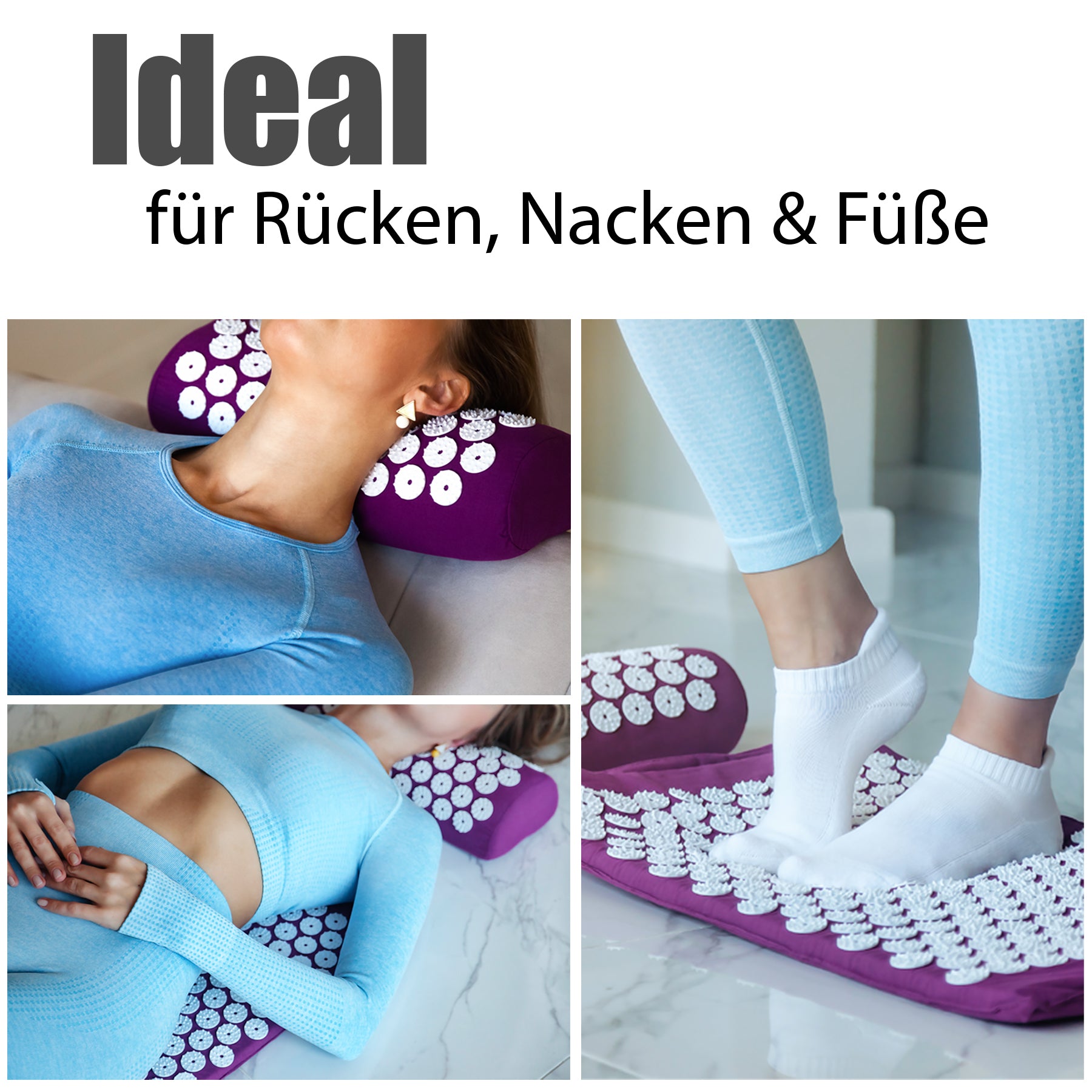 BigDean Haushalt & Alltag Akupressurmatte Lila mit Kissen Set