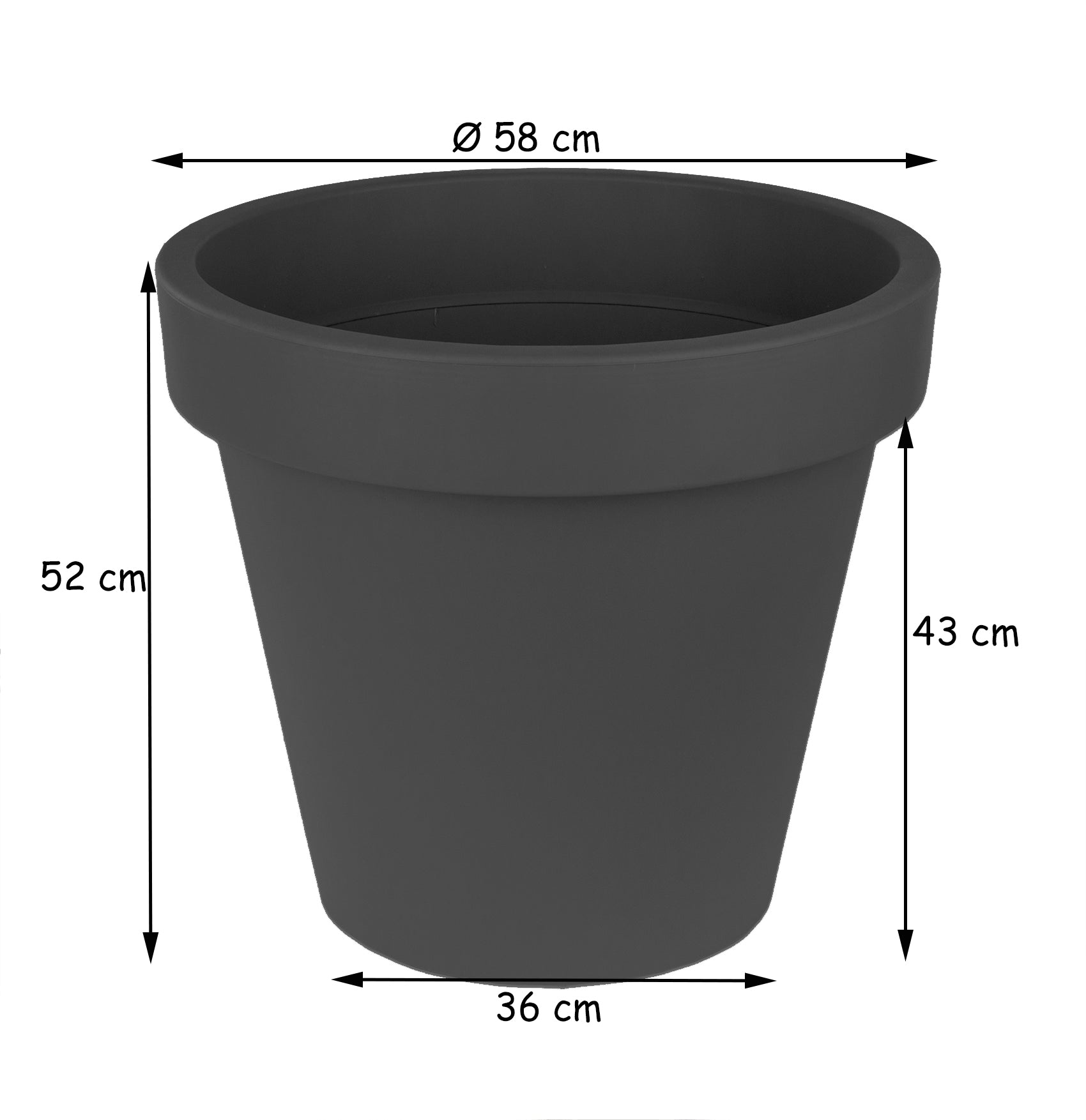 BigDean Garten XXL Blumentopf Ø58cm Anthrazit Kunststoff rund