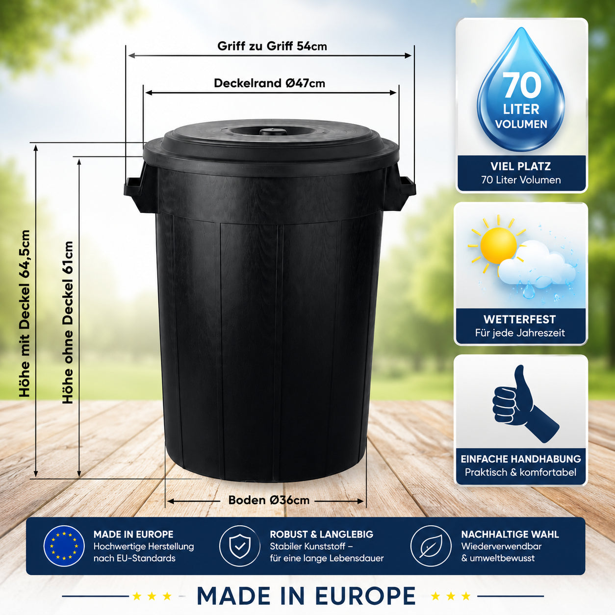 BigDean Universaltonne 50 Liter schwarz mit Deckel Allzweck
