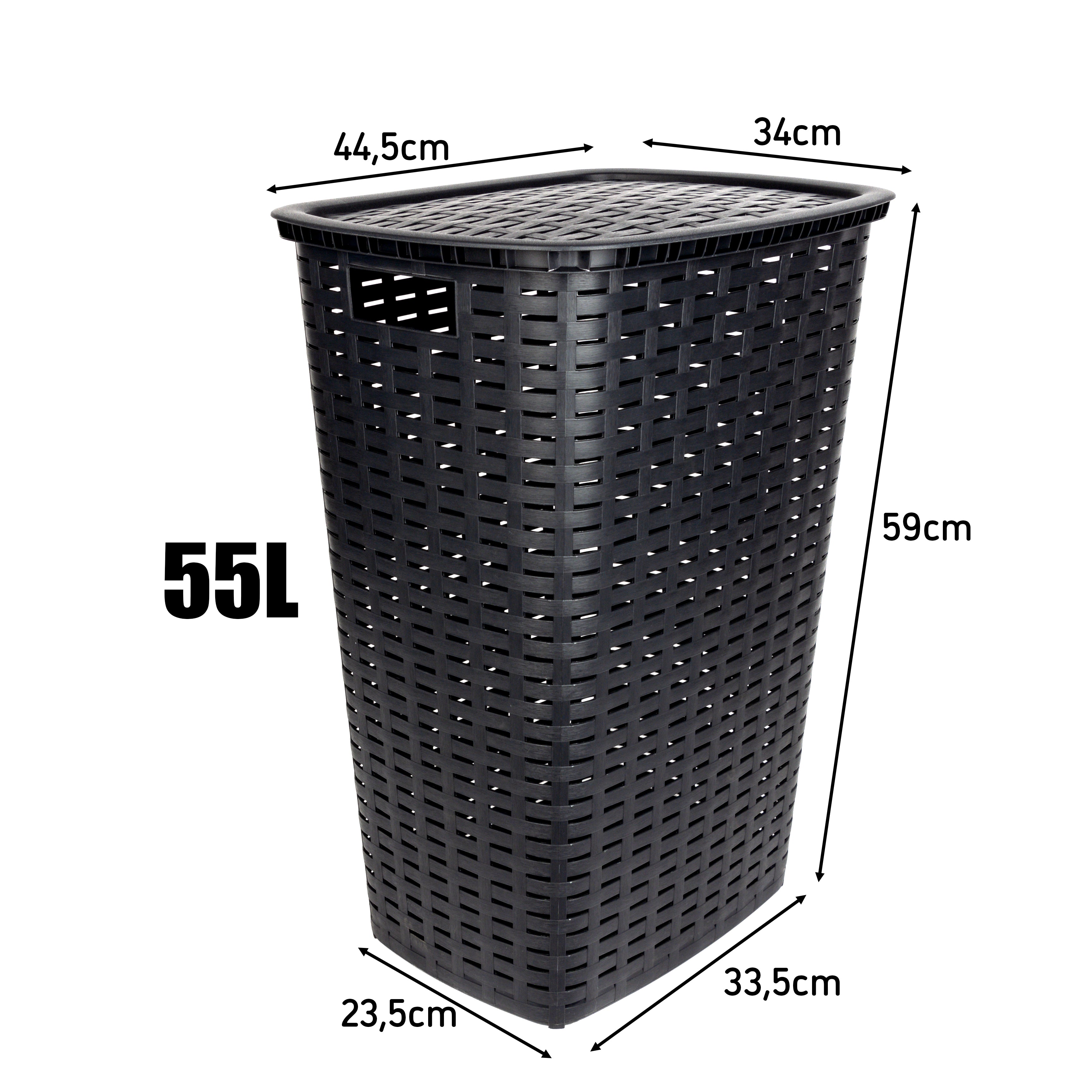 BigDean Haushalt Wäschesammler 55L anthrazit Rattan-Optik