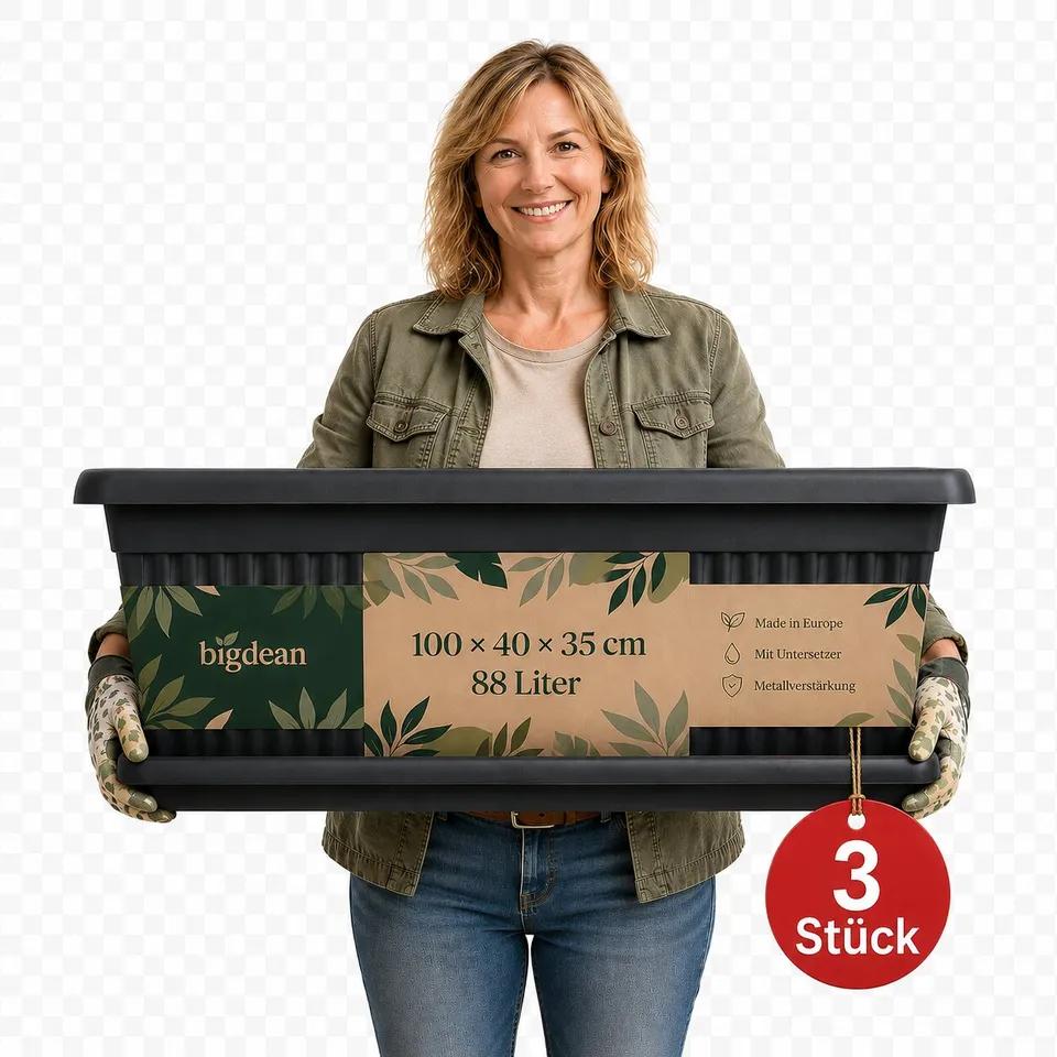 BigDean Jumbo Blumenkübel 100x40x35cm 3er Pack anthrazit 88L