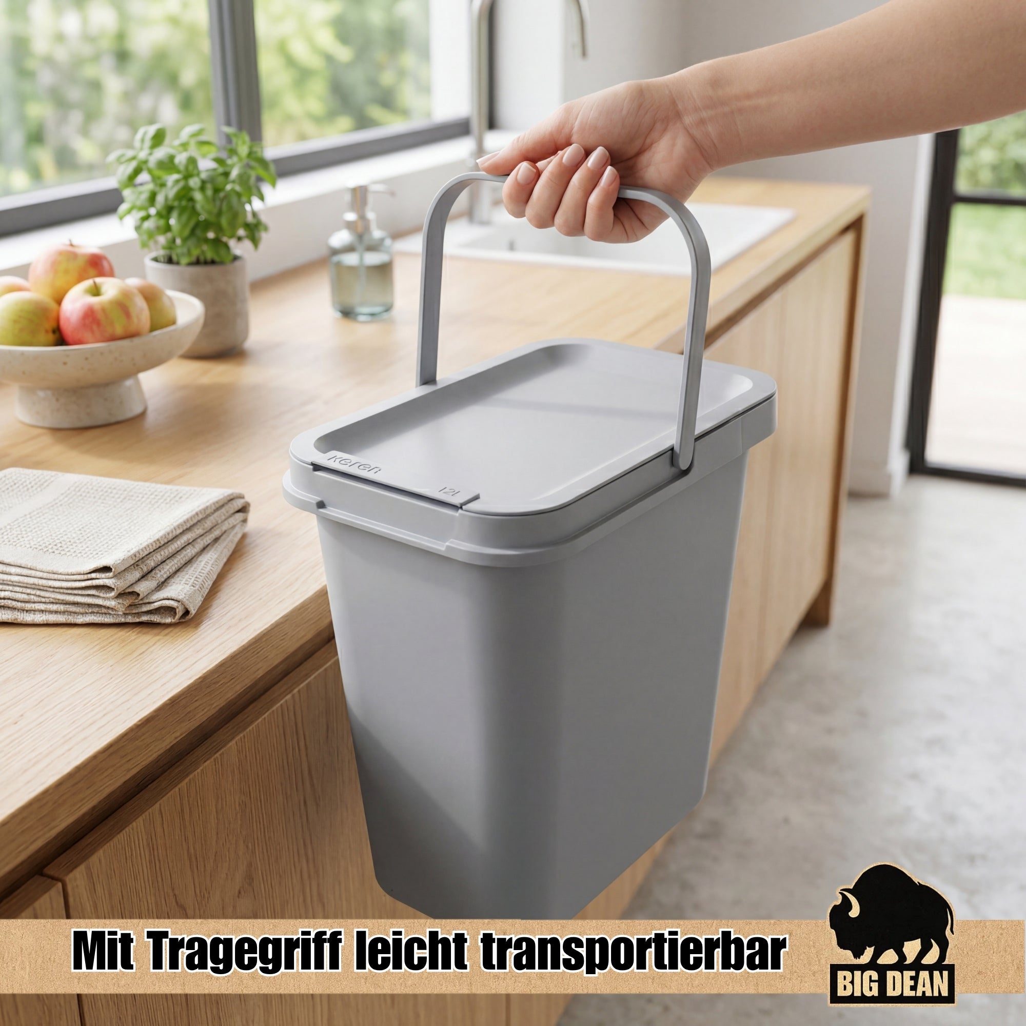BigDean Mülleimer 12 Liter Grau mit Deckel 2 Stück