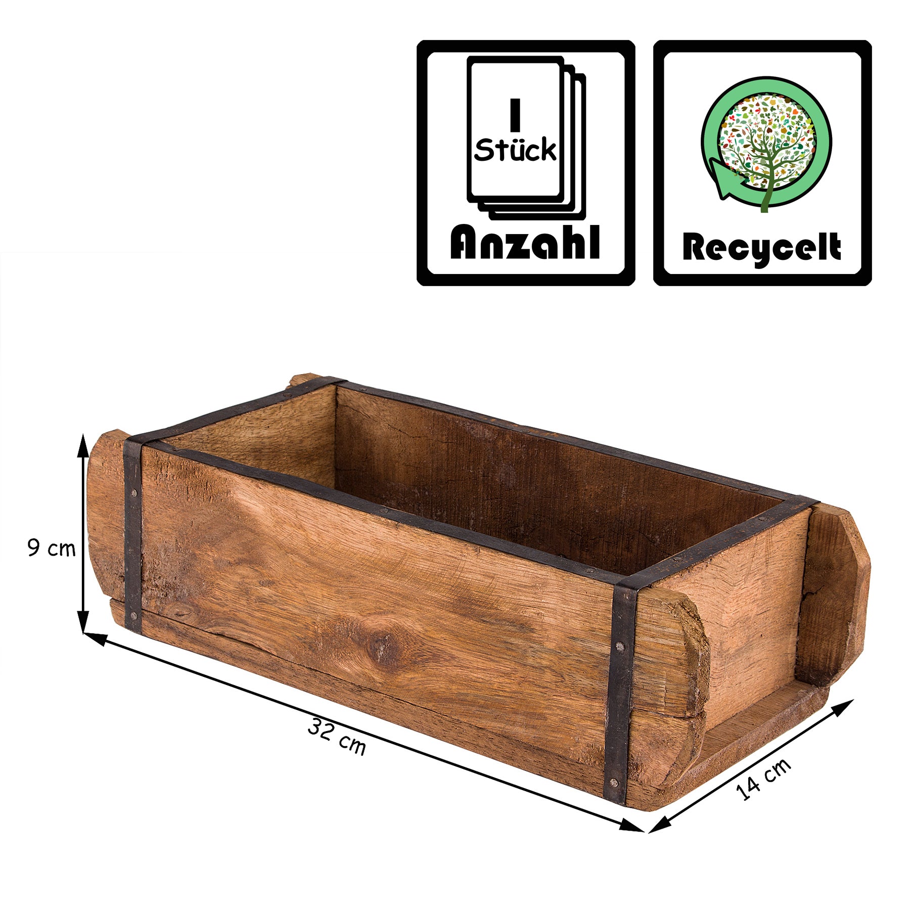 BigDean Ziegelform Holzkiste Vintage 32x14x9 cm Braun
