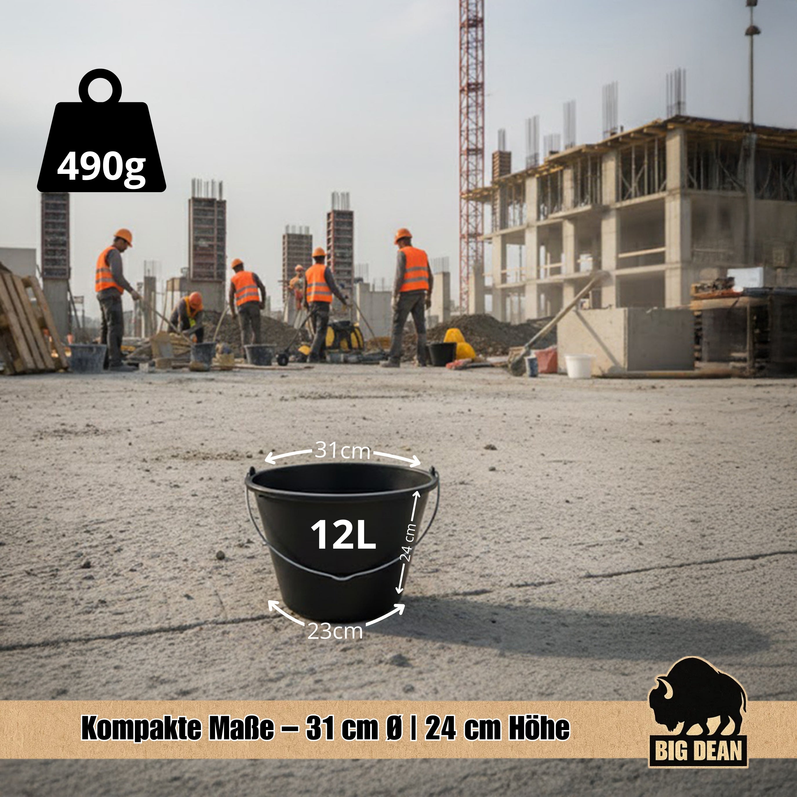 BigDean Haushalt Baueimer 10x 12 Liter mit Skala Schwarz