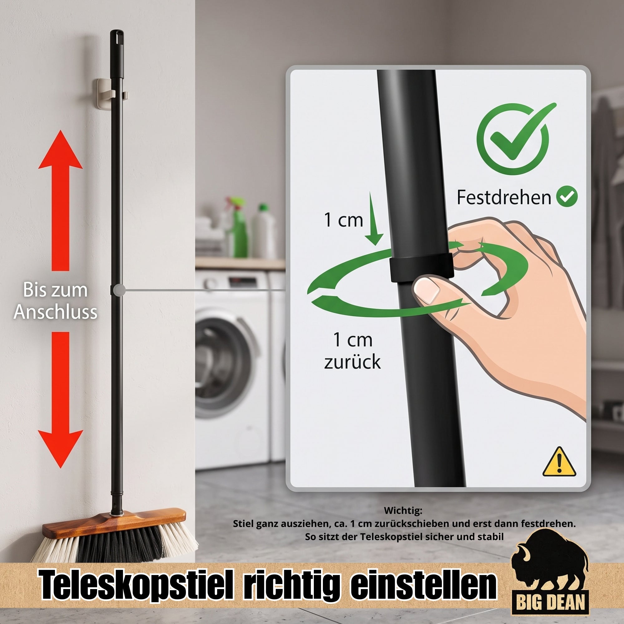 BigDean Stubenbesen mit Teleskopstiel weich 2 Stück