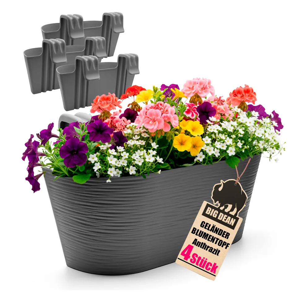 BigDean Blumenkasten Balkon 43cm Anthrazit 4er Set
