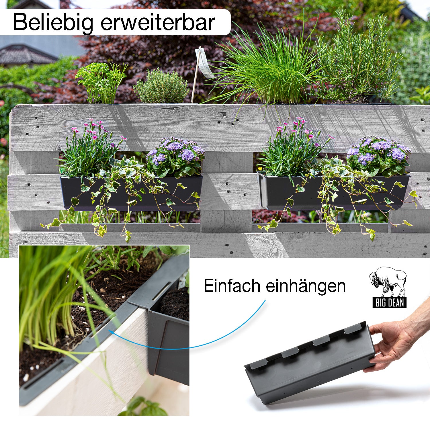 BigDean Garten Paletten Blumenkästen 37 cm anthrazit 12er Set