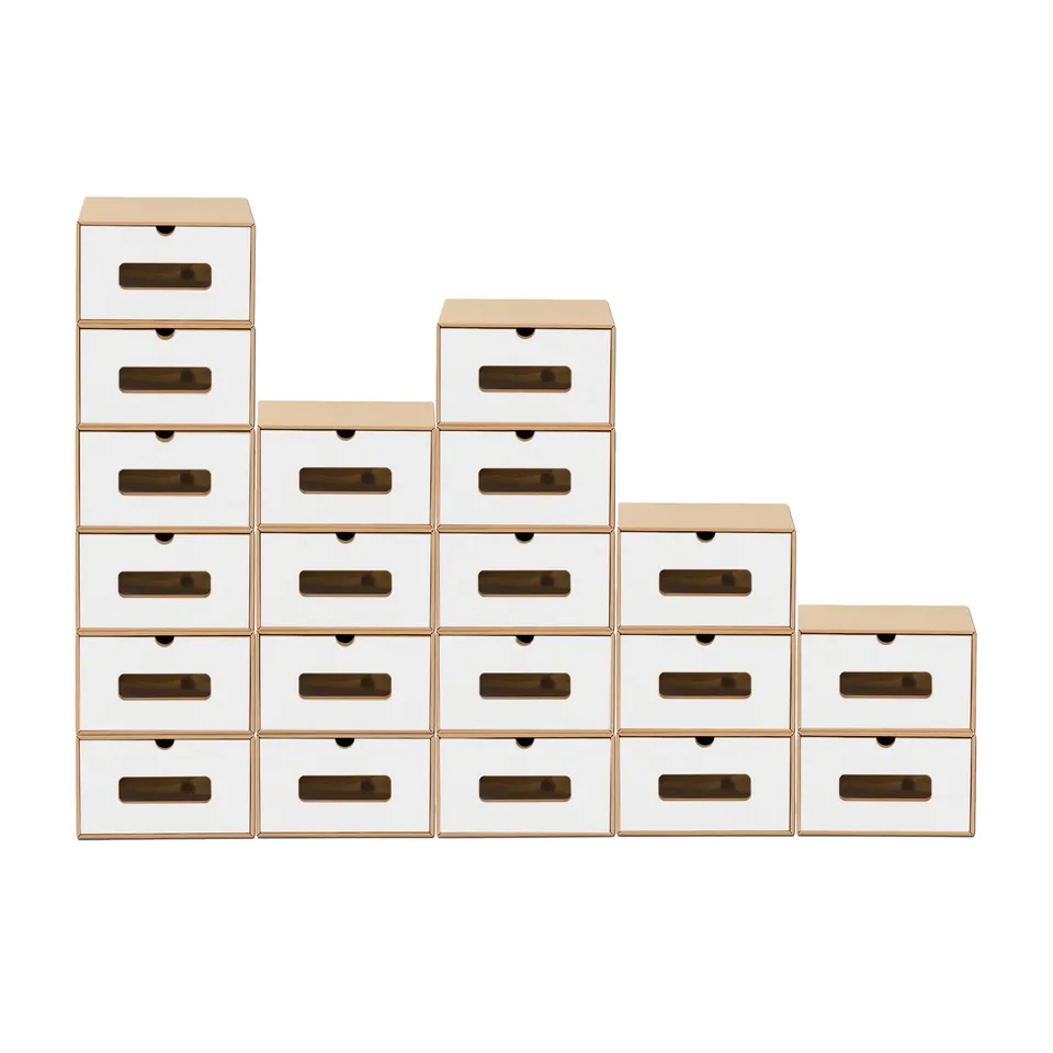 BigDean Haushalt 20x Schuhbox Braun Weiss Schuhkarton Sichtfenster 45