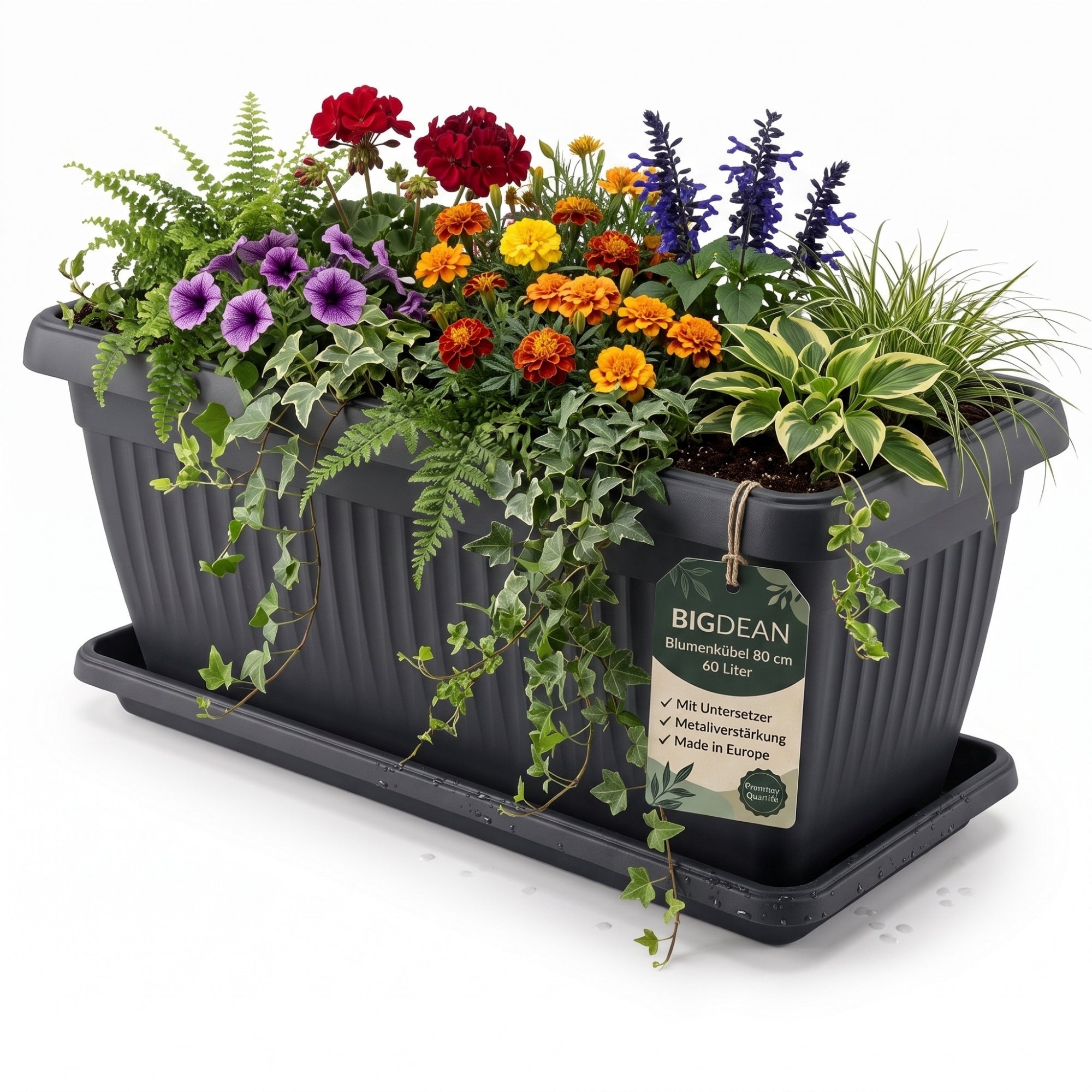 BigDean Garten Blumenkübel Jumbo 60L Anthrazit Untersetzer