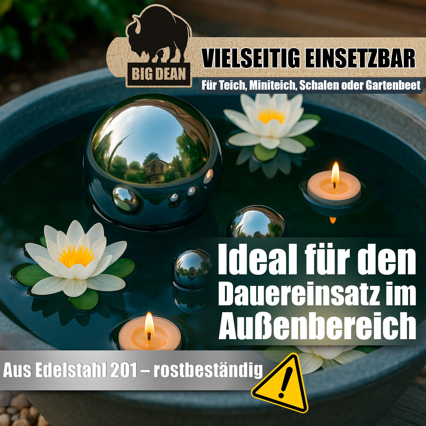 BigDean Garten Dekokugel Schwimmkugeln Silber Edelstahl 6er