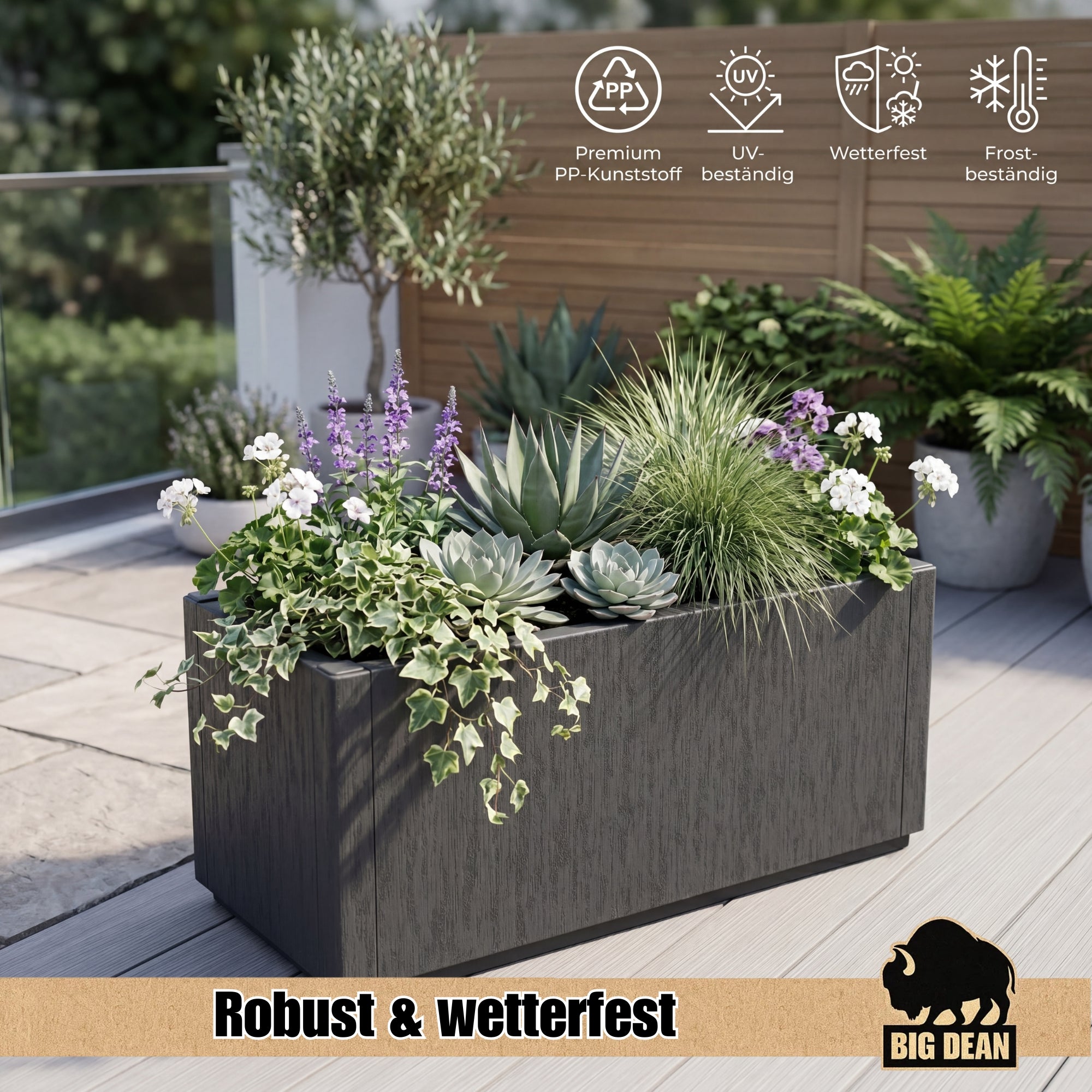 BigDean Blumenkasten 80 L Pflanzkübel 80x36x35 anthrazit