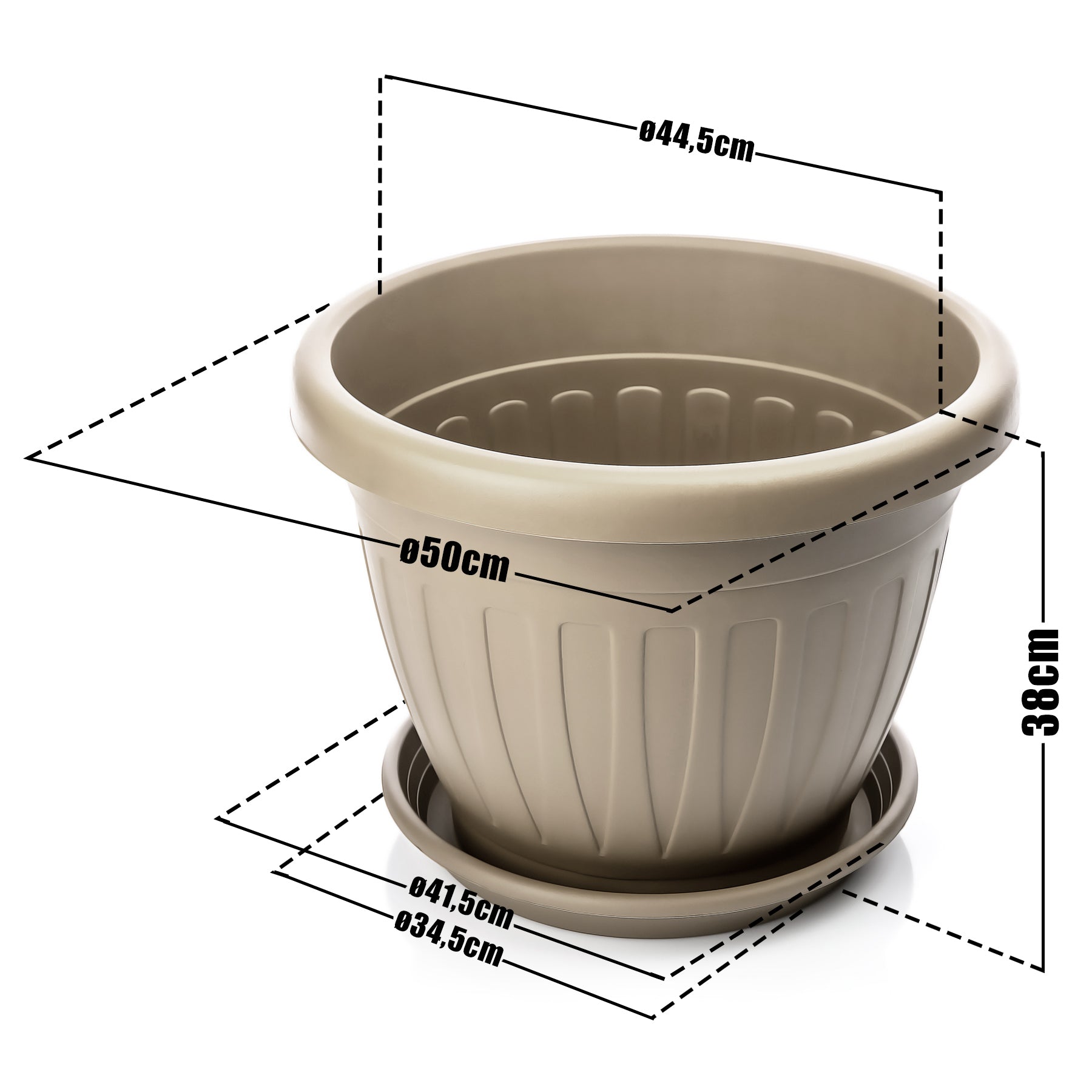 BigDean Garten & Außenbereich Blumentopf 50cm Mocca mit Untersetzer
