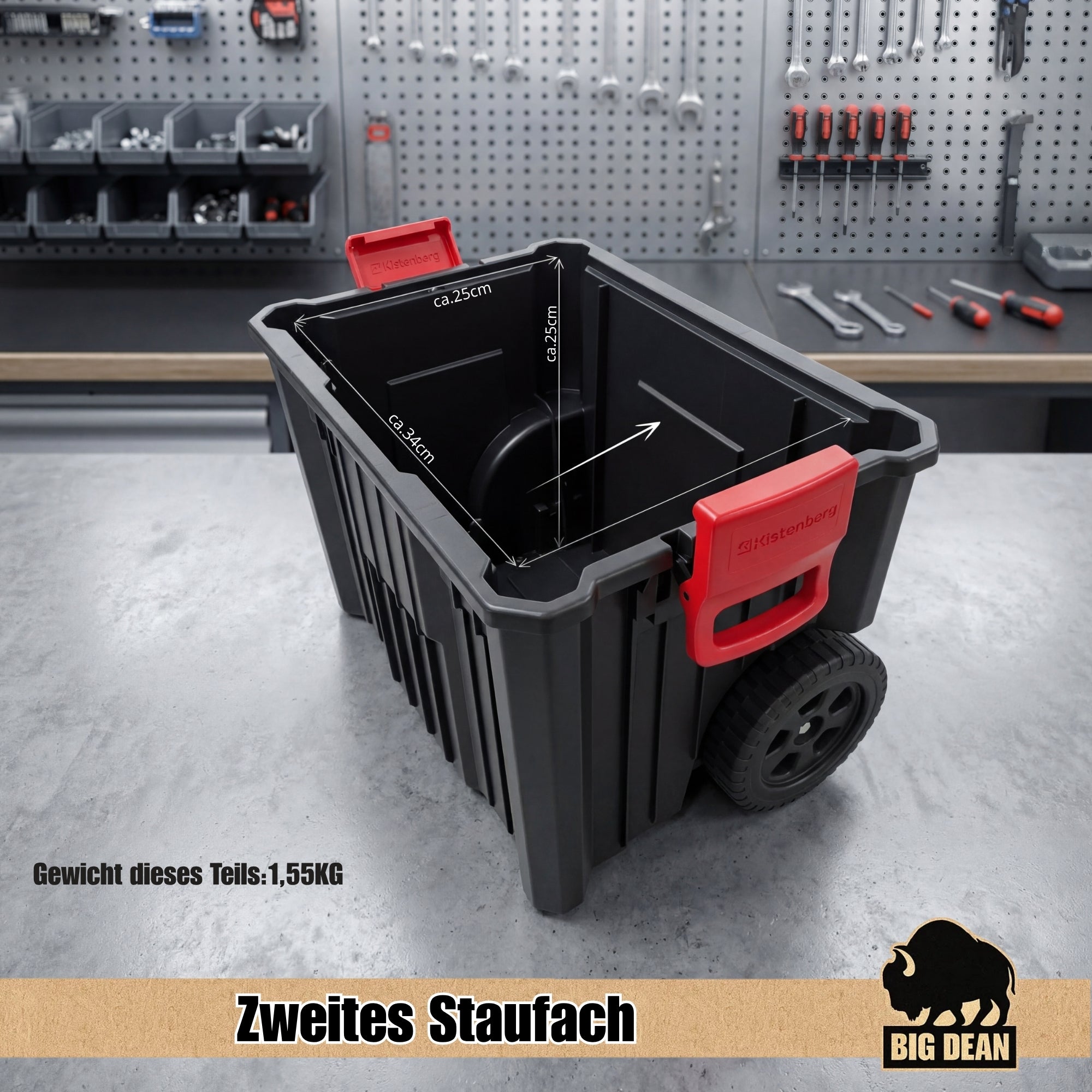 BigDean Werkzeugtrolley XL 2in1 leer Rollen Teleskopgriff