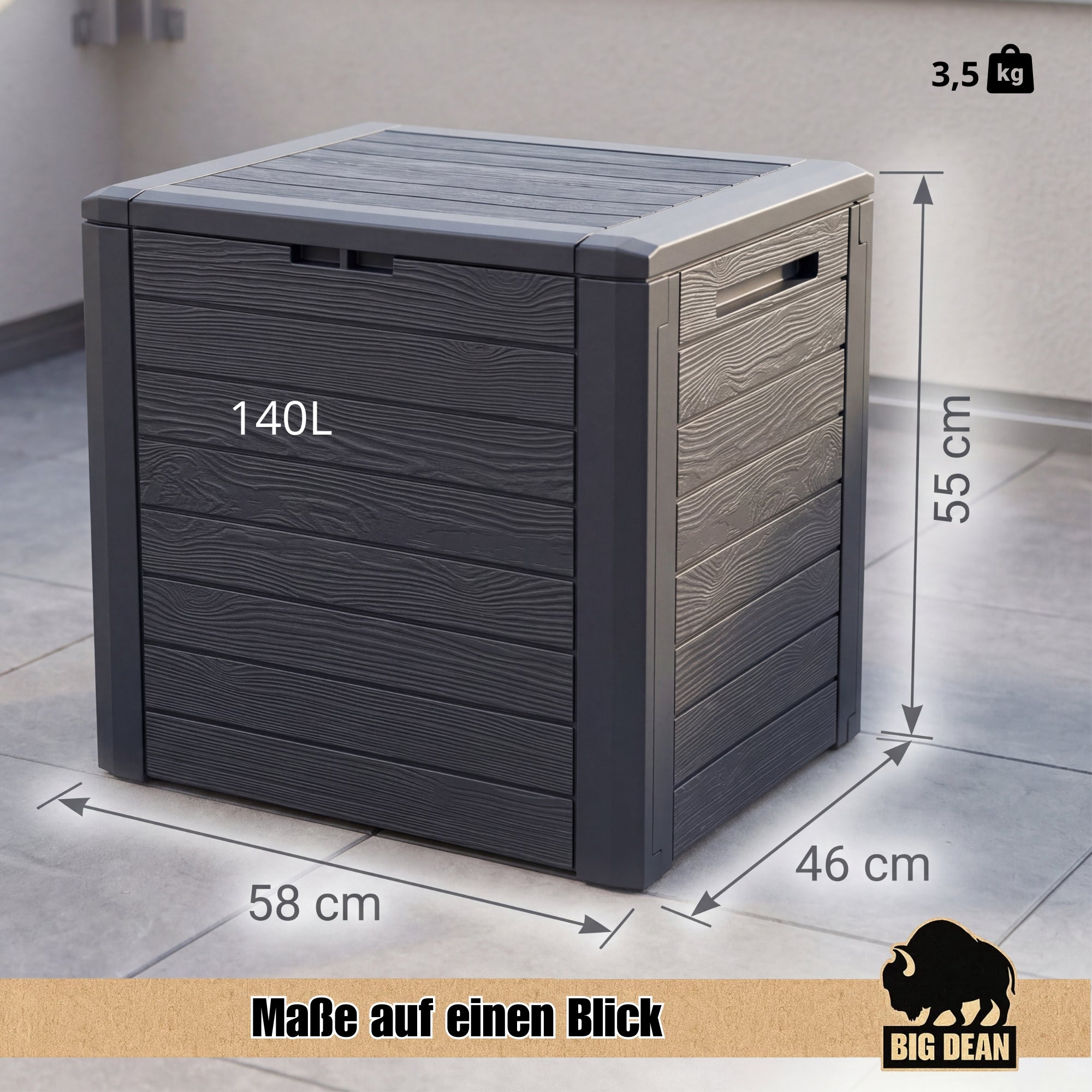 BigDean Gartenbox 140 Liter Auflagenbox Holzoptik klein