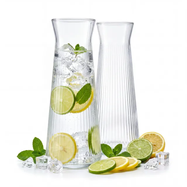 BigDean Küche Wasserkaraffe Glas 1L geriffelt 2er Set