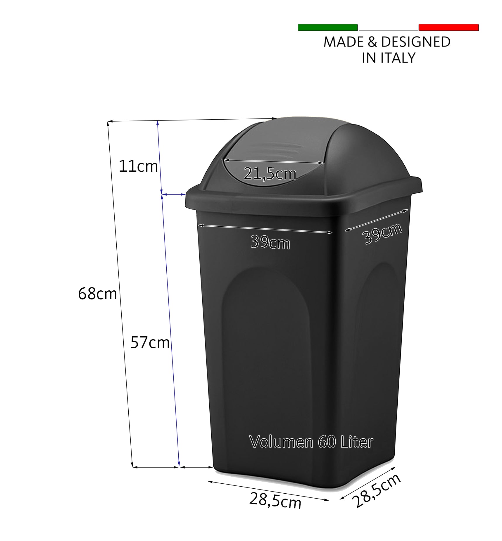 BigDean Mülleimer 60L schwarz 3er Set Schwingdeckel Mülltrennung