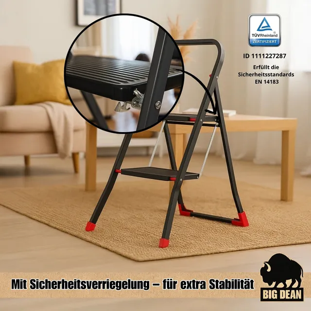 BigDean Trittleiter 2 Stufen klappbar 150 kg weiß