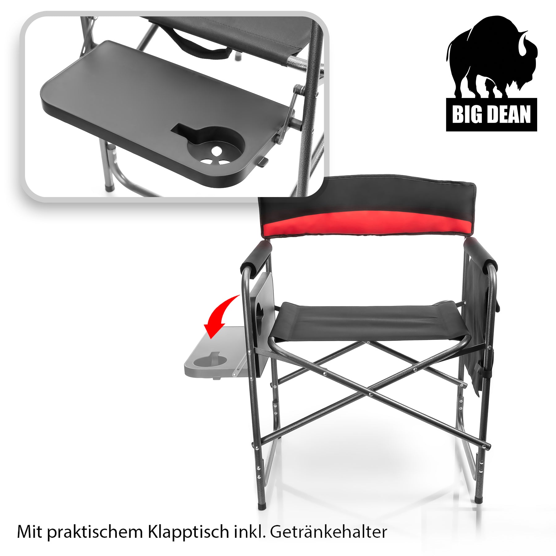 BigDean Garten Campingstuhl 150 kg Schwarz-Rot Klappbar