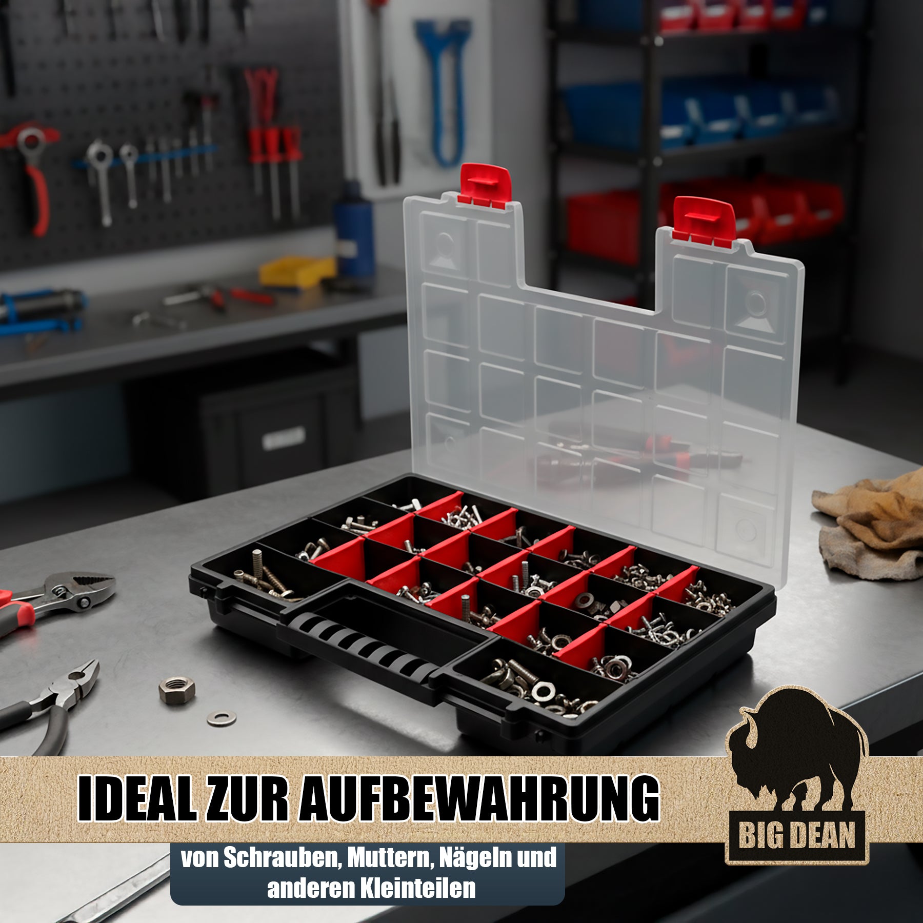 BigDean XL Sortierbox Sortimentskasten transparent 10 Stück flexibel