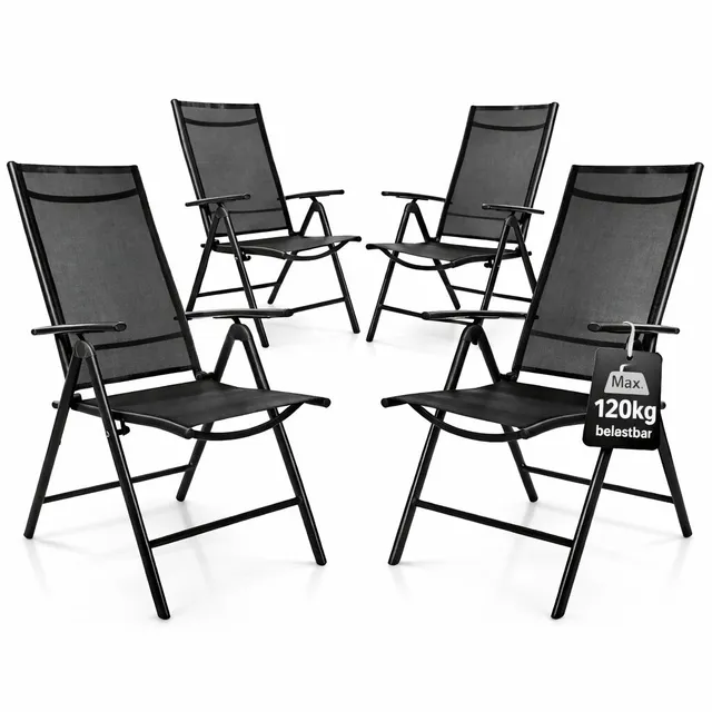 BigDean Garten Gartenstuhl Hochlehner Schwarz 4er verstellbar