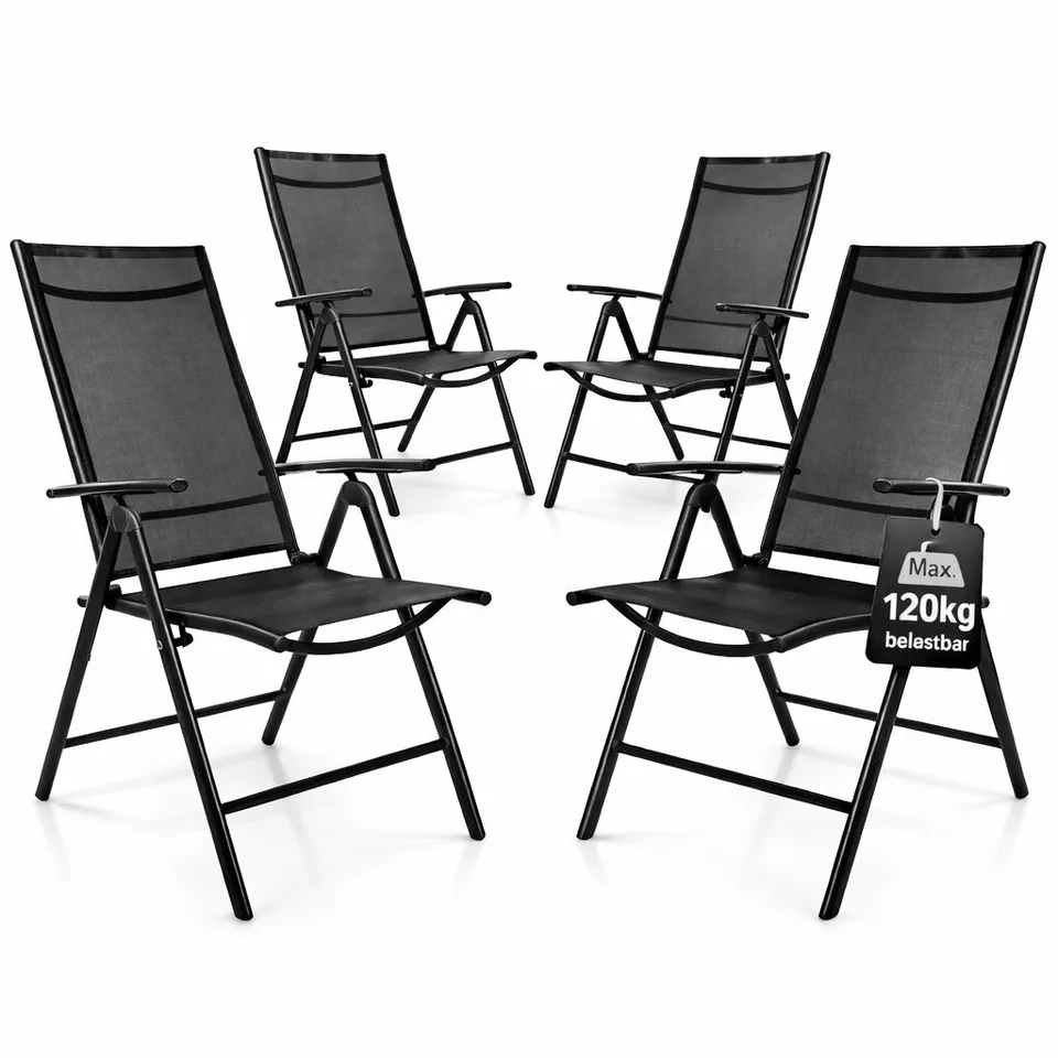 BigDean Garten Gartenstuhl Hochlehner Schwarz 4er verstellbar