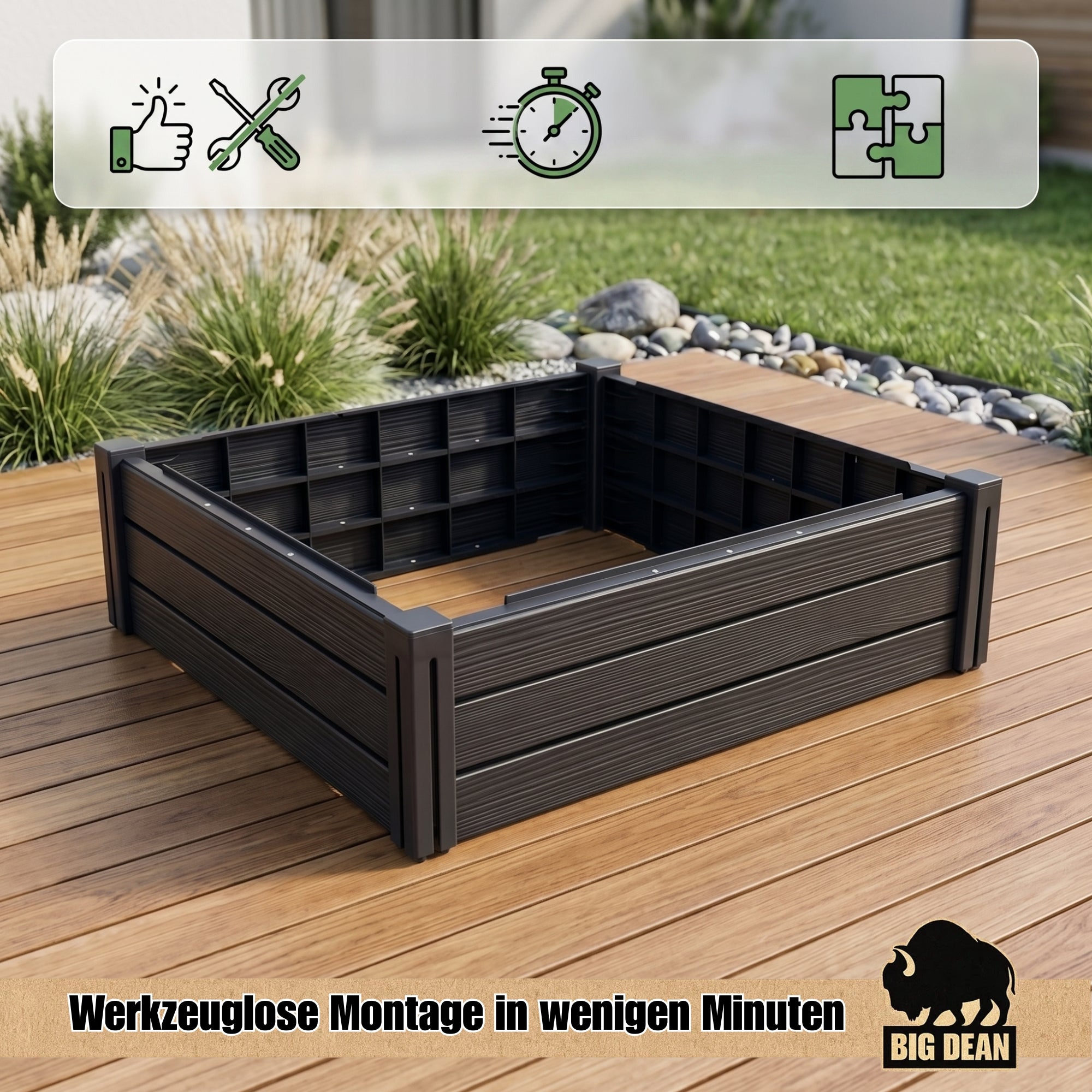 BigDean Hochbeet Kunststoff 83L Pflanzkasten modular 75x61x23