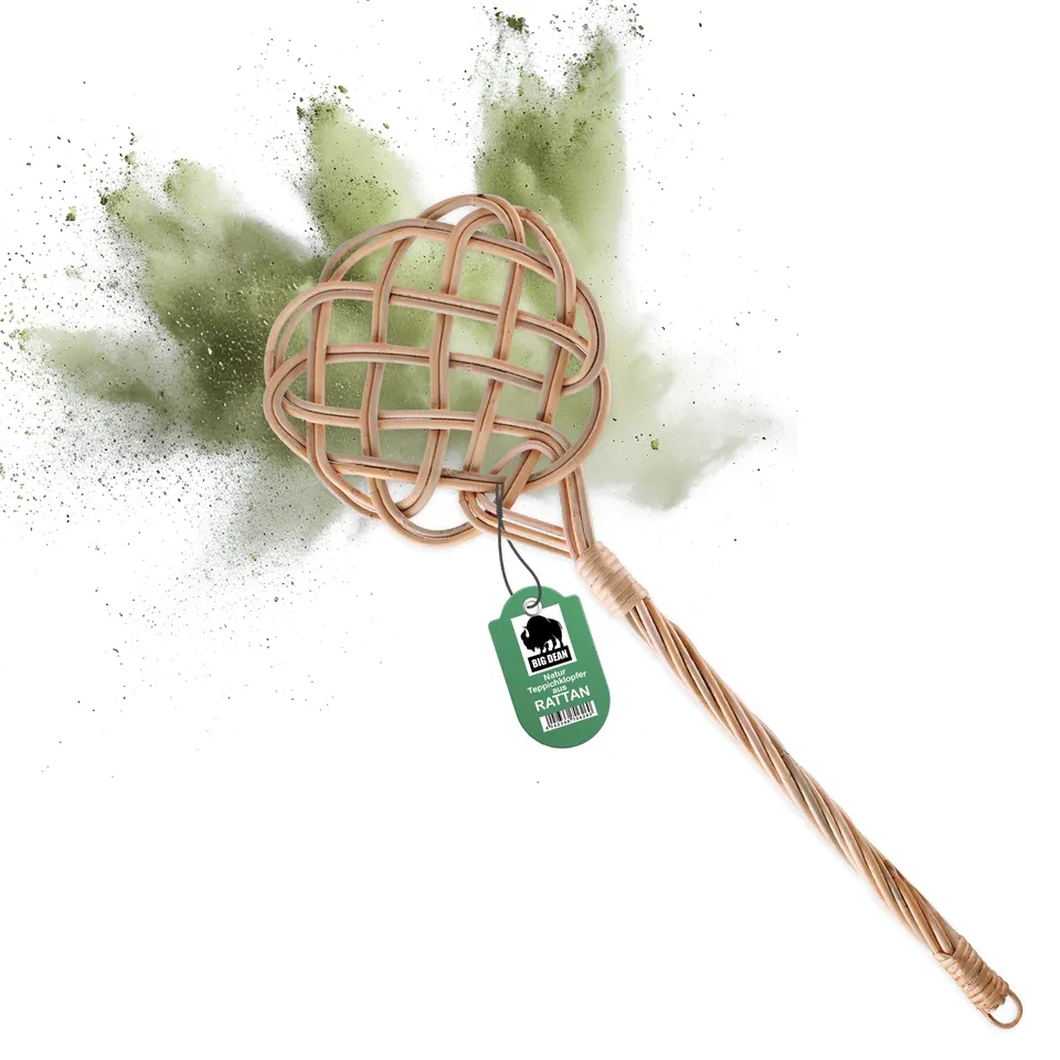 BigDean Teppichklopfer Rattan handgeflochten Natur