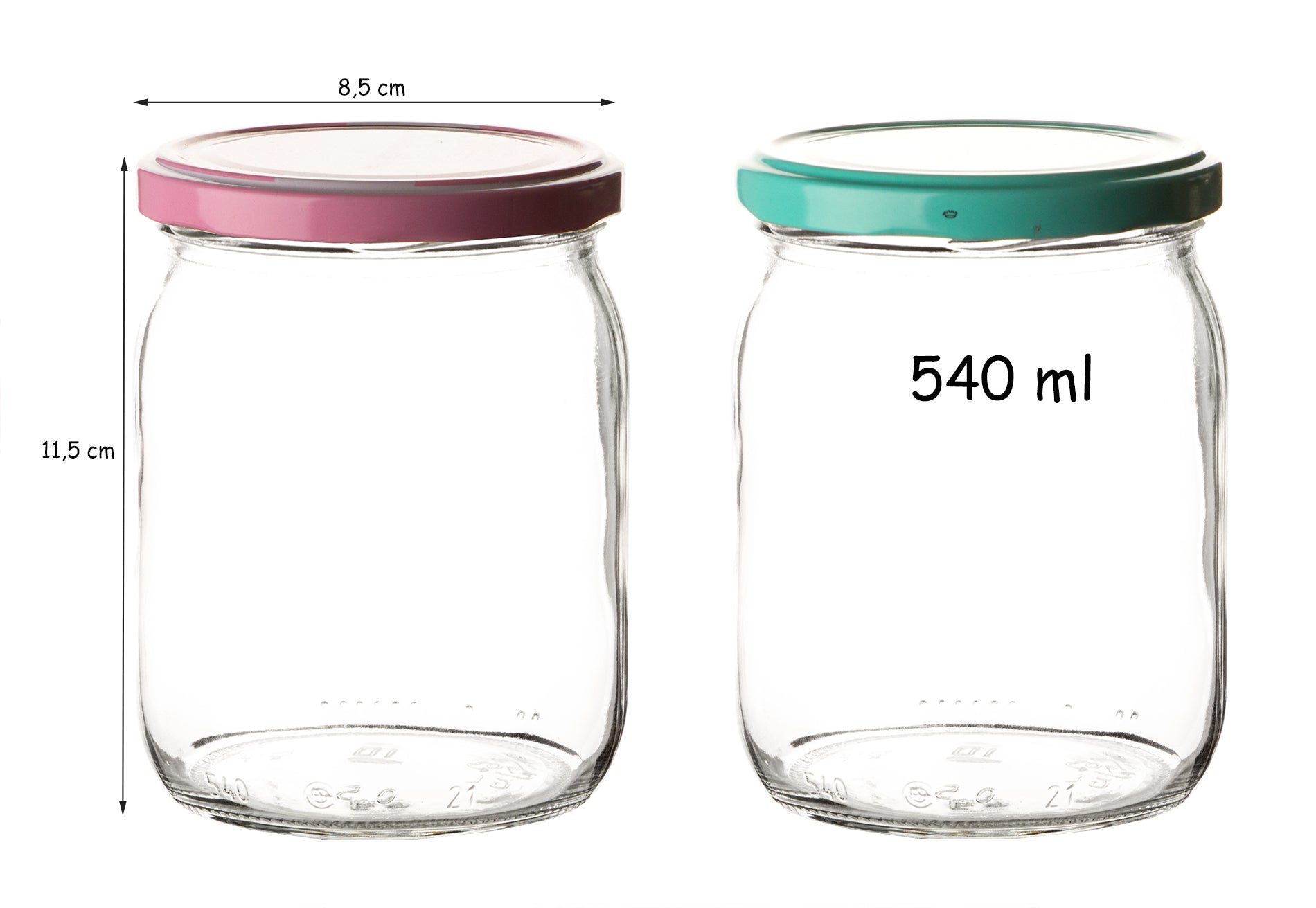 BigDean Küche Einmachgläser 540ml rosa-grün 12er Set