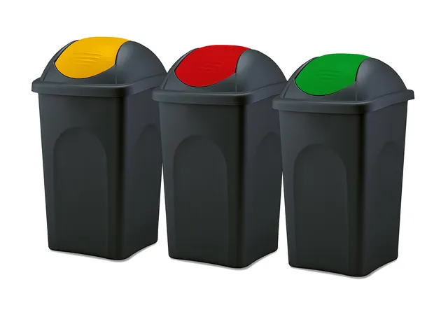 BigDean Mülleimer 60L schwarz 3er Set Schwingdeckel Mülltrennung