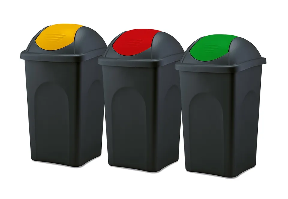 BigDean Mülleimer 60L schwarz 3er Set Schwingdeckel Mülltrennung
