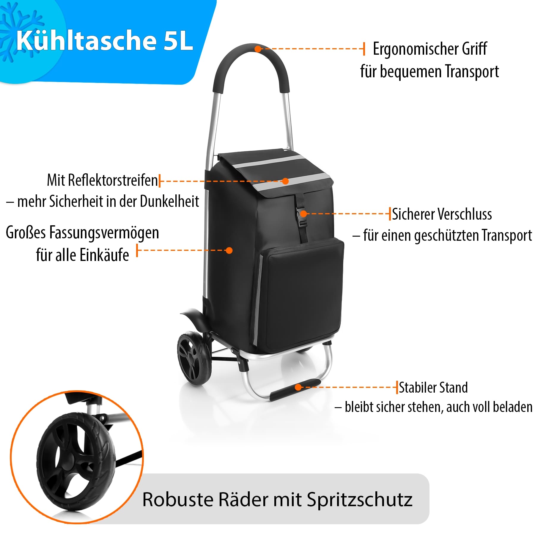 BigDean Einkaufstrolley klappbar 56L mit Kühlfach