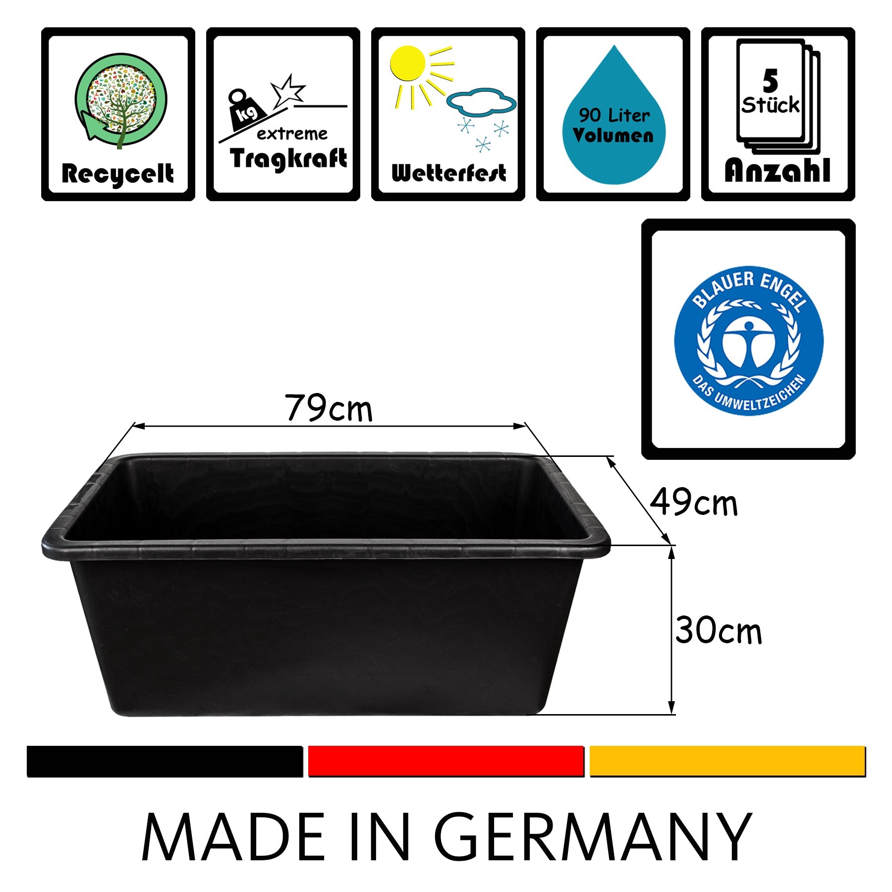 BigDean Haushalt & Alltag Mörtelkasten 90 Liter Mörtelwanne 5er Set schwarz
