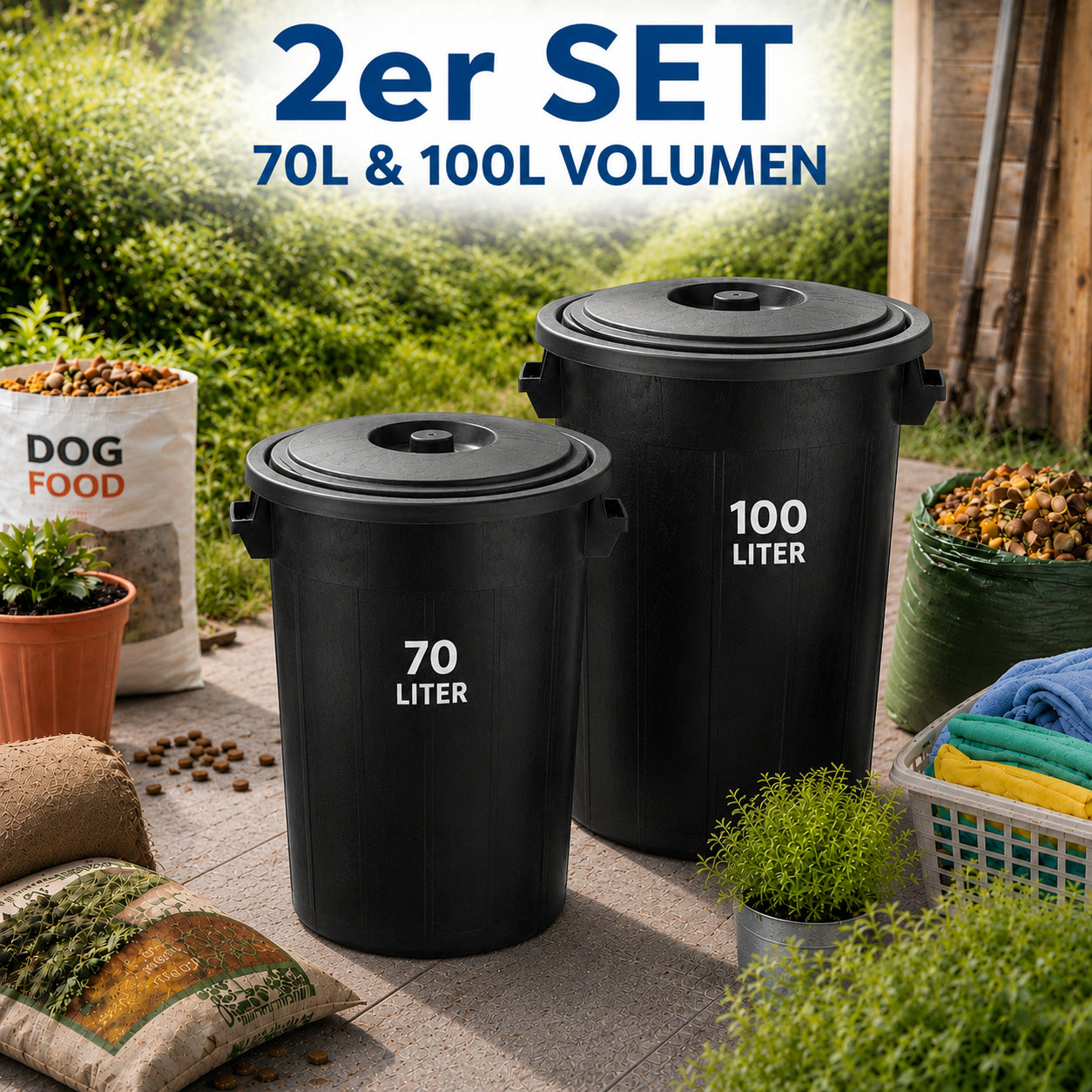 BigDean Universaltonne 100L+70L Set Allzweck Tonne mit Deckel