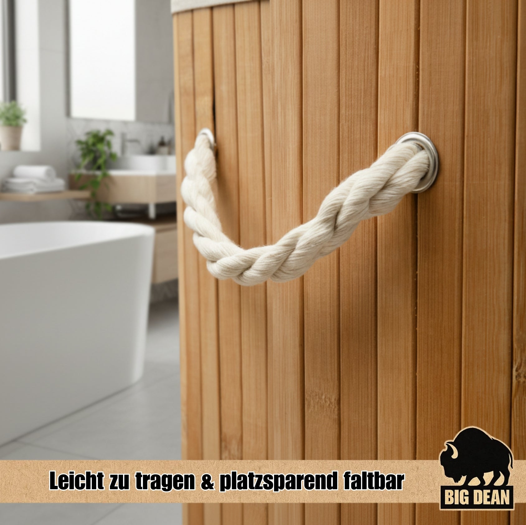 BigDean Wäschekorb Bambus 72L mit Deckel Wäschesack