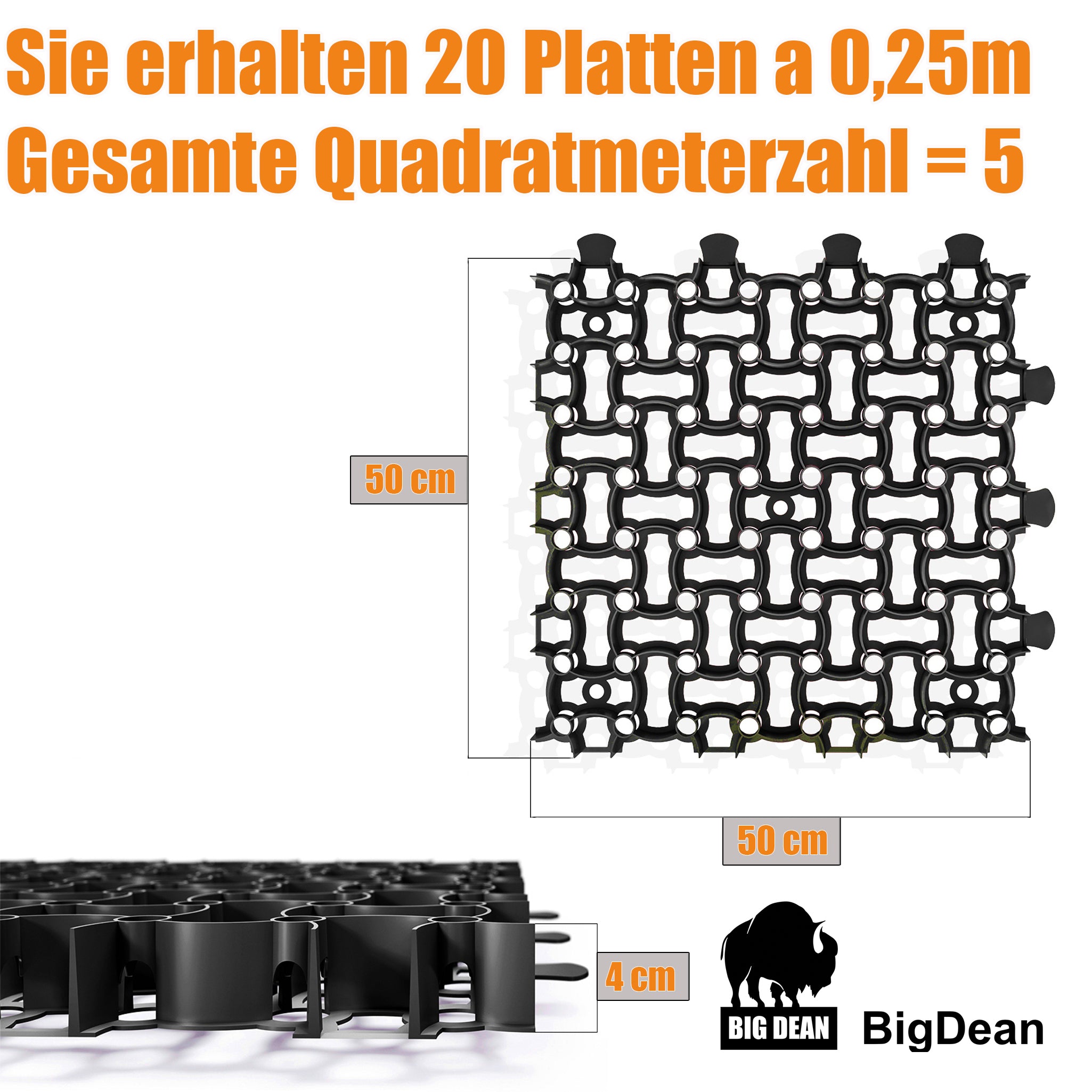 BigDean Rasengitter Paddockplatten 20 Stück schwarz 5 m²