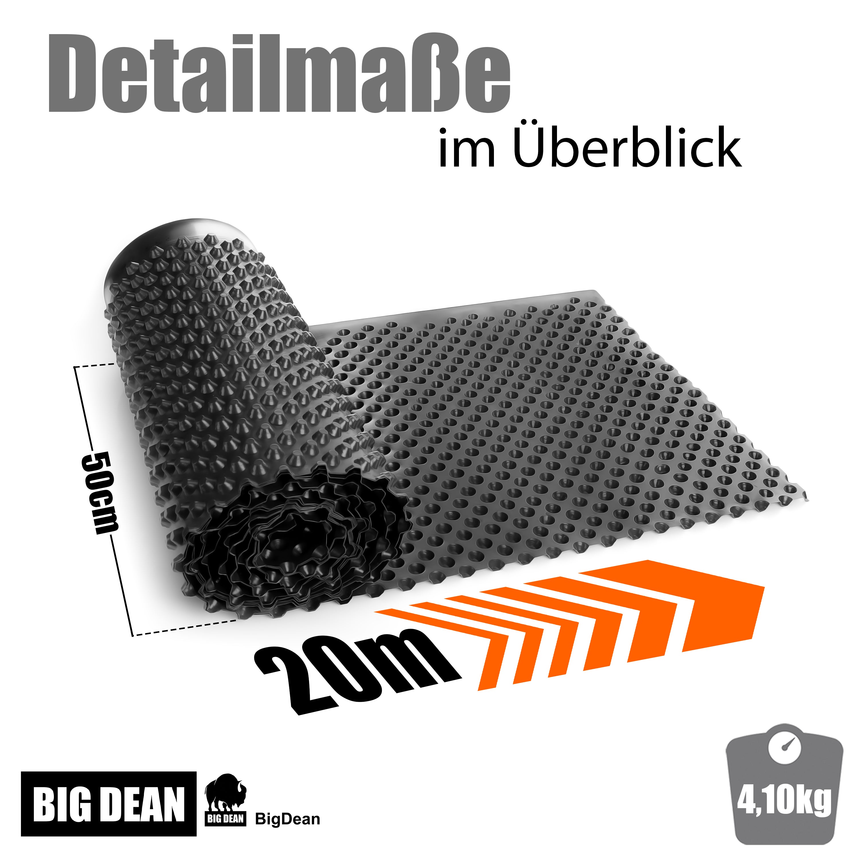 BigDean Garten Noppenfolie 0,5x20m Noppenbahn 2 Stk HDPE