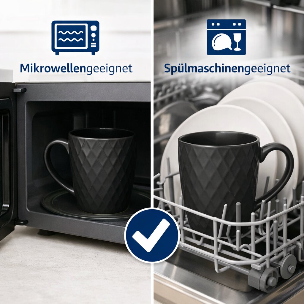 Kaffeetassen Set 6er 400 ml Schwarz Keramik Matt BigDean