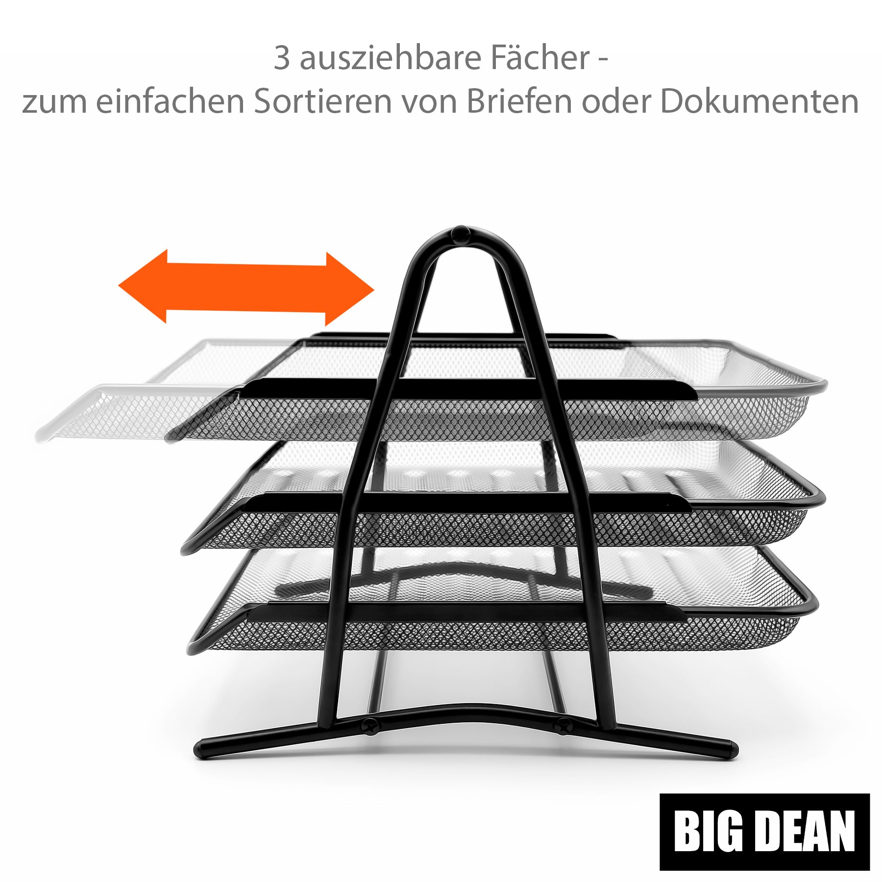 BigDean Büro & Arbeitsplatz Briefablage A4 3 Fächer schwarz Metall