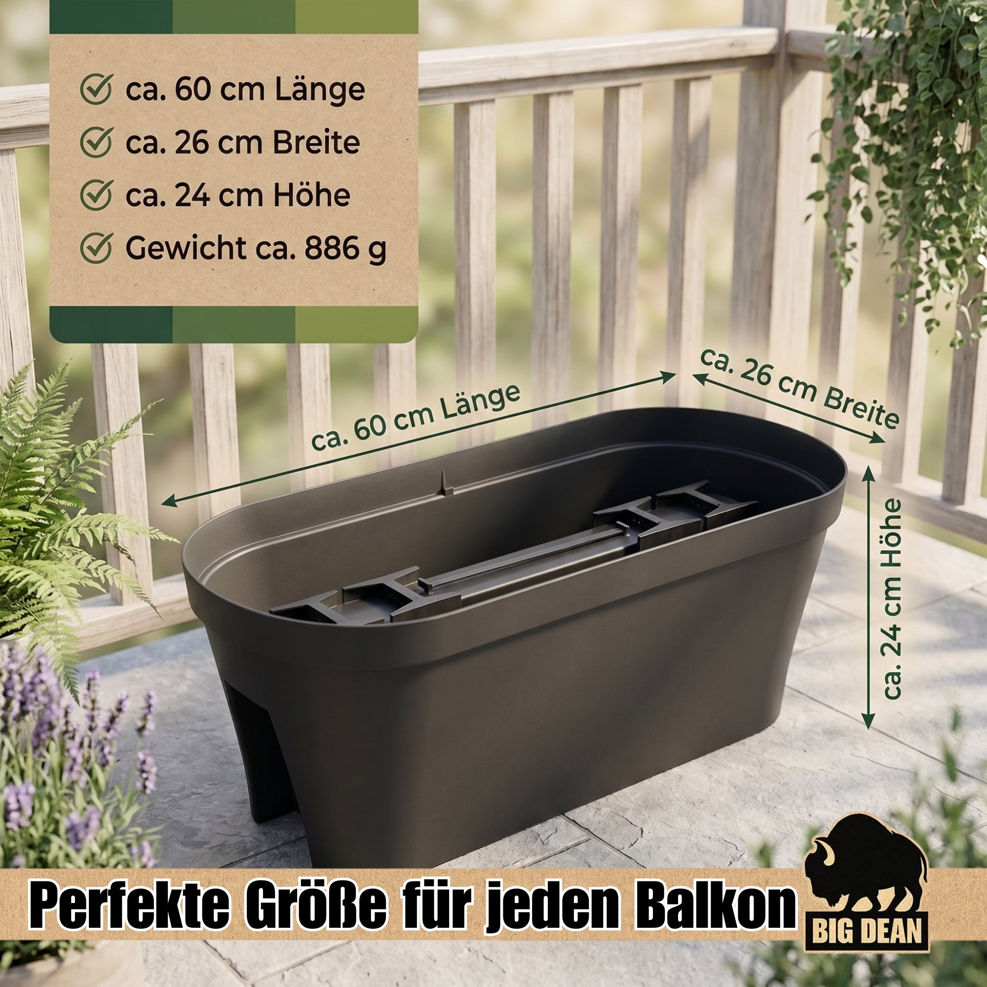BigDean Garten Blumenkasten 60cm Anthrazit 6er mit Halterung