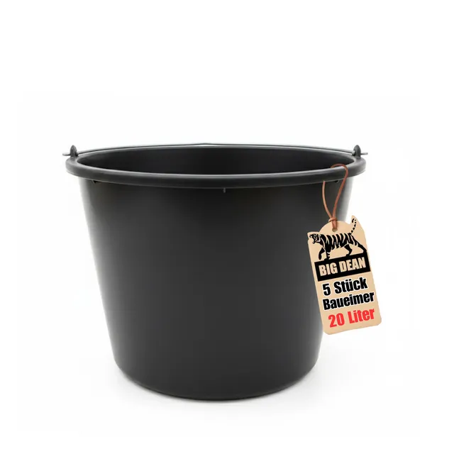 BigDean Haushalt & Alltag Baueimer 20 Liter 5er schwarz mit Skala