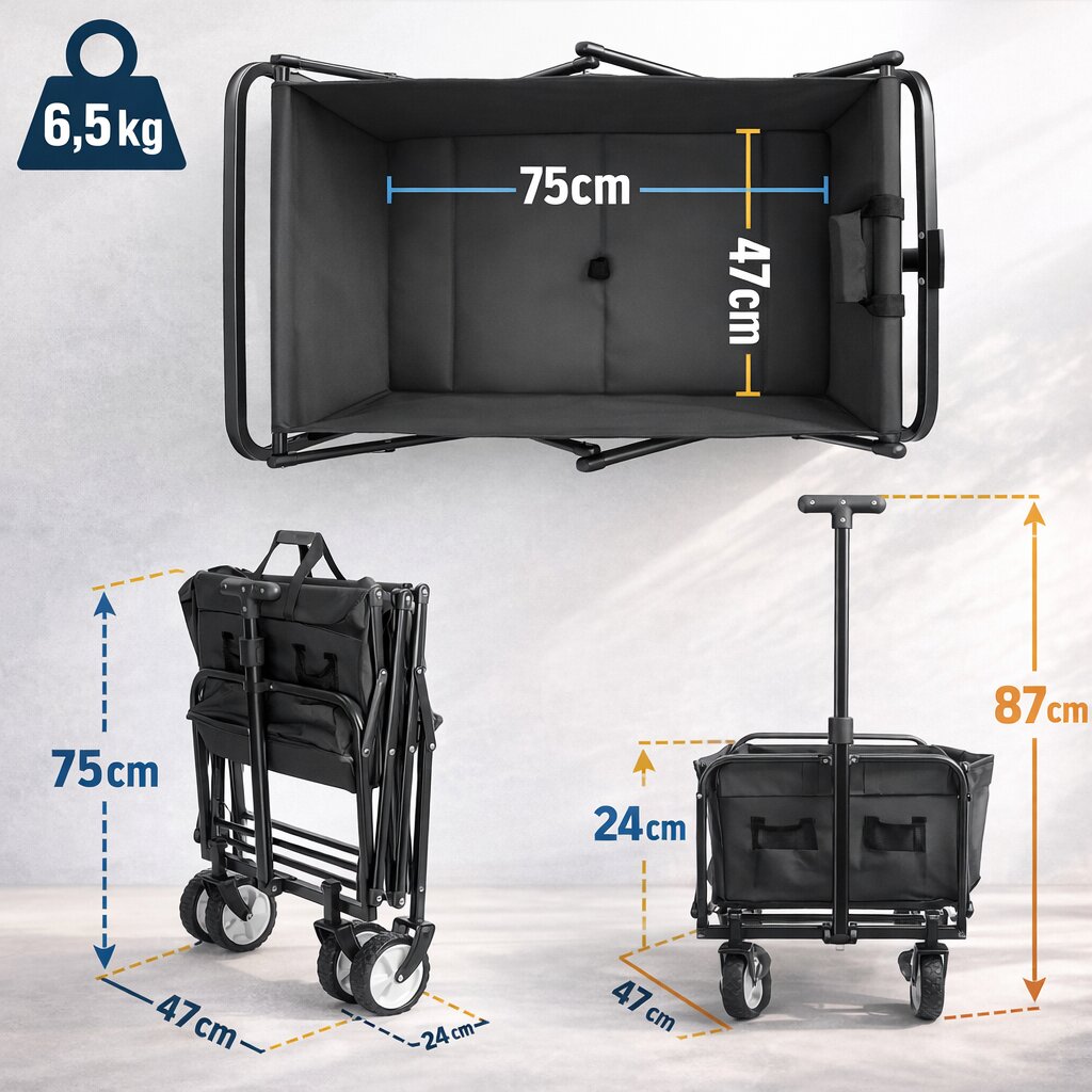 BigDean Garten Bollerwagen faltbar 80kg grau schwarz